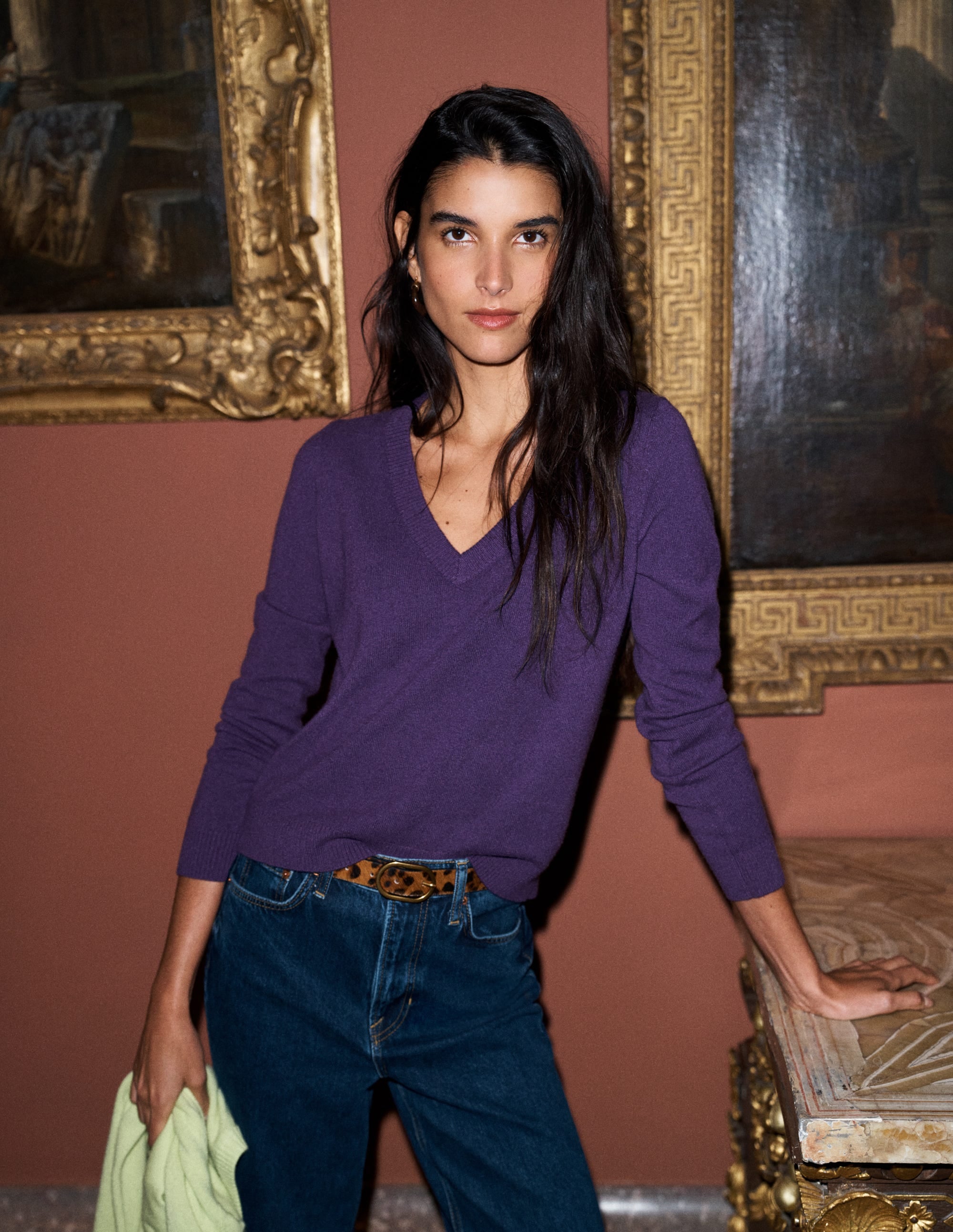 Elsie Cashmere V Neck Sweater-Deep Grape - Image 1