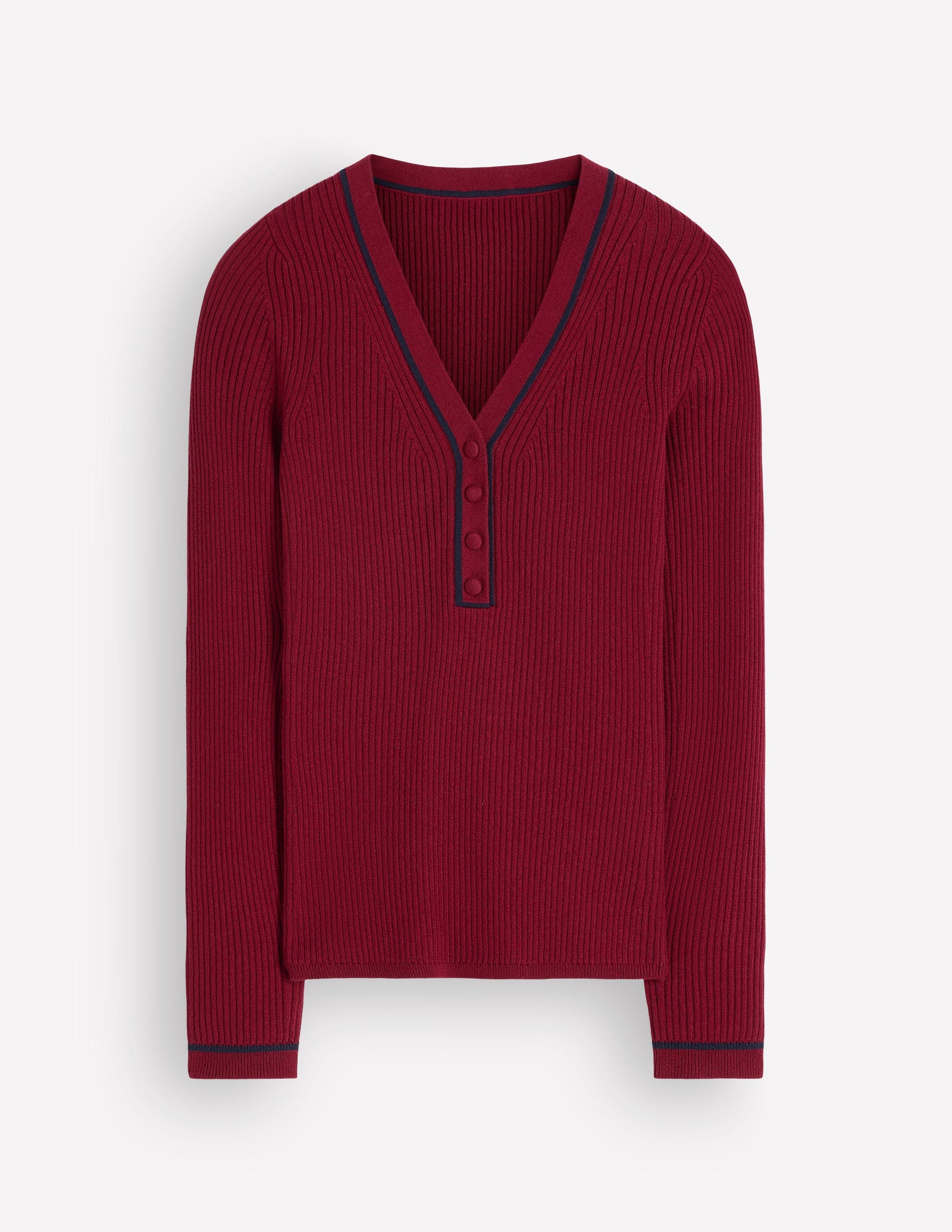 Paula Ribbed V Neck Jumper-Merlot-5