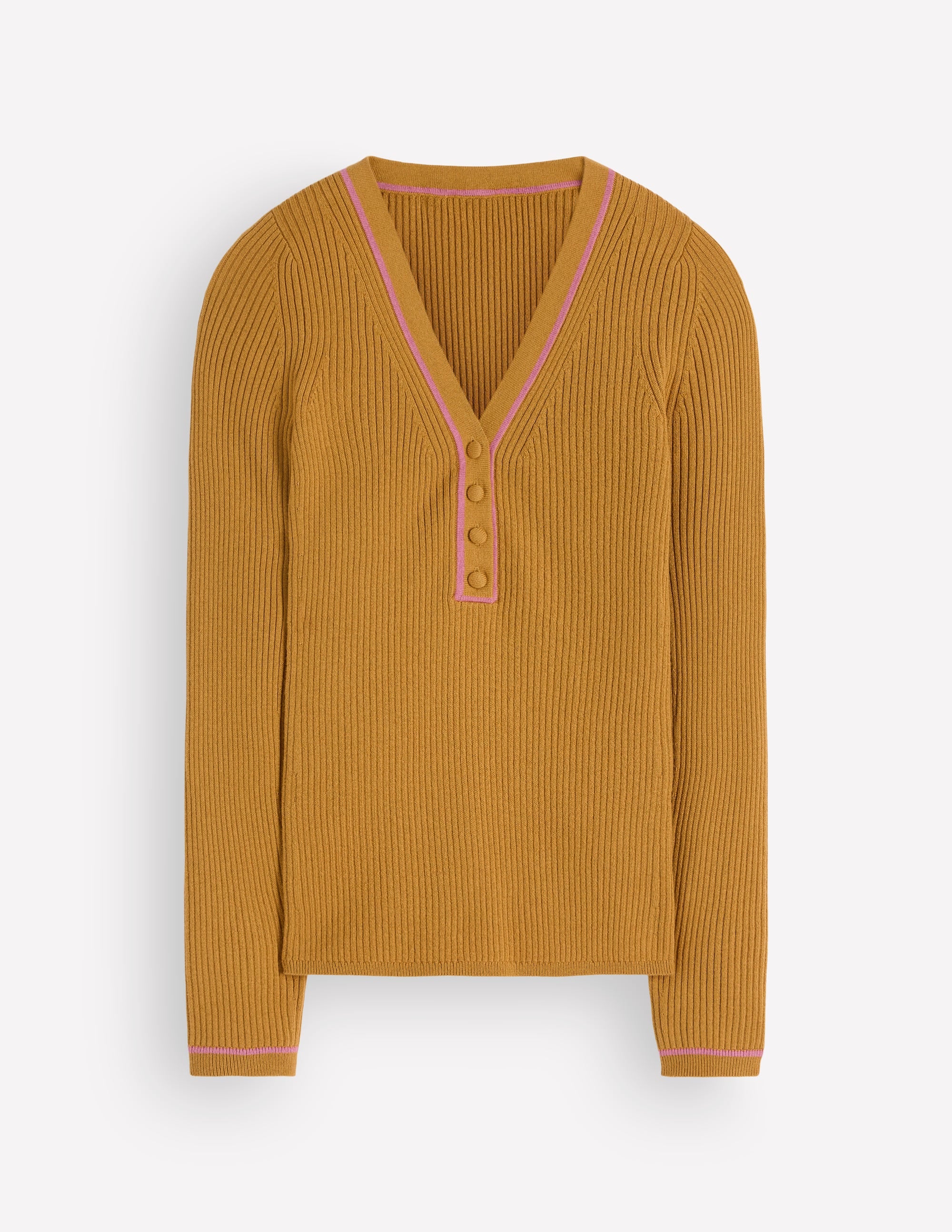 Paula Ribbed V Neck Jumper-Gold Wheat - Image 5