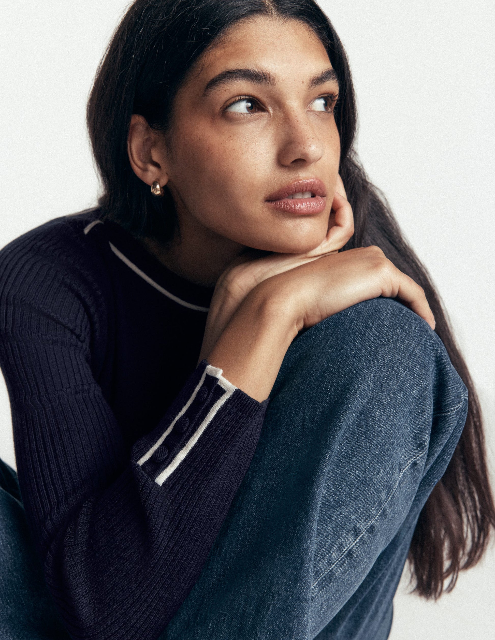 Paula Ribbed Boatneck Jumper-Navy-2