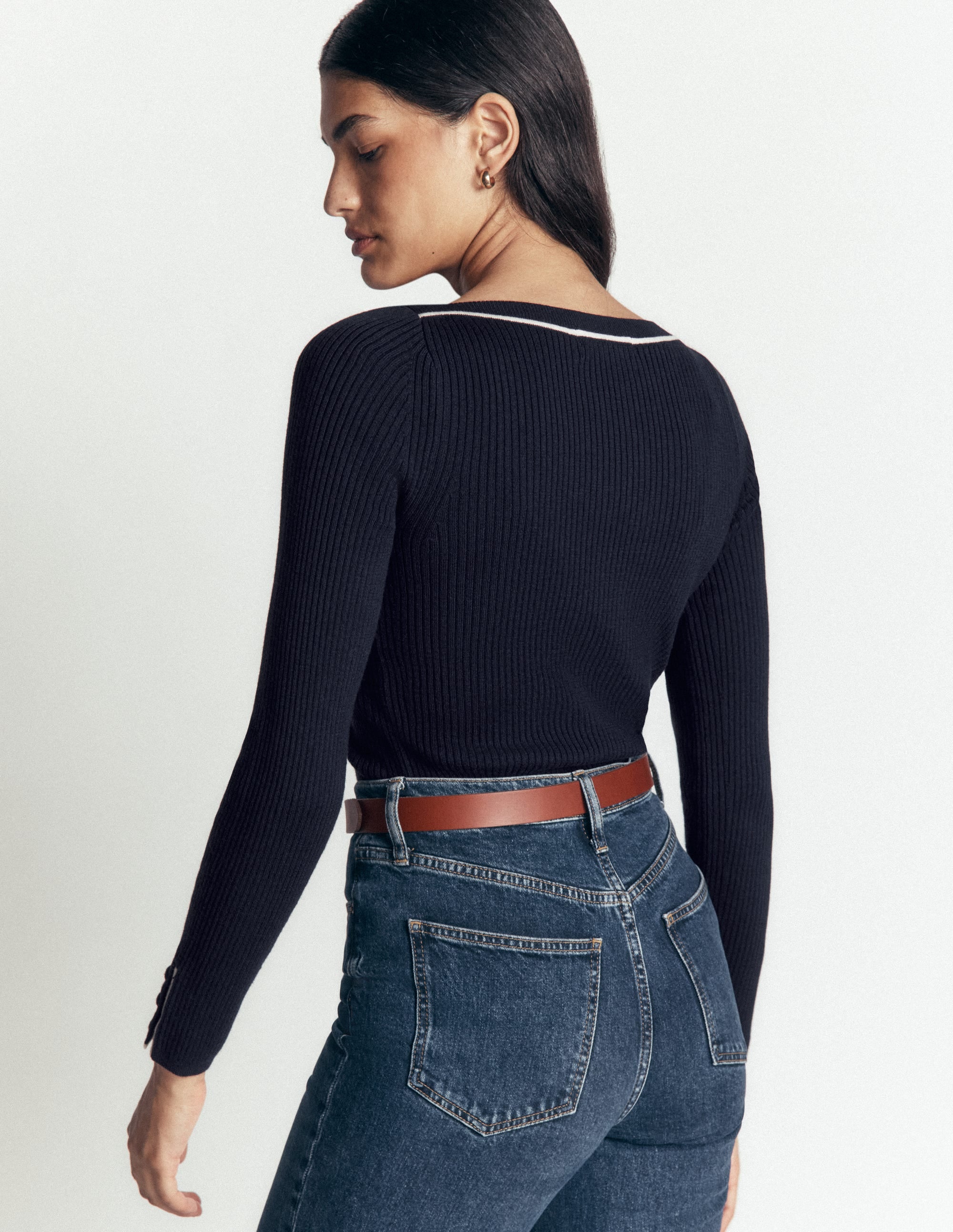Paula Ribbed Boatneck Jumper-Navy - Image 3