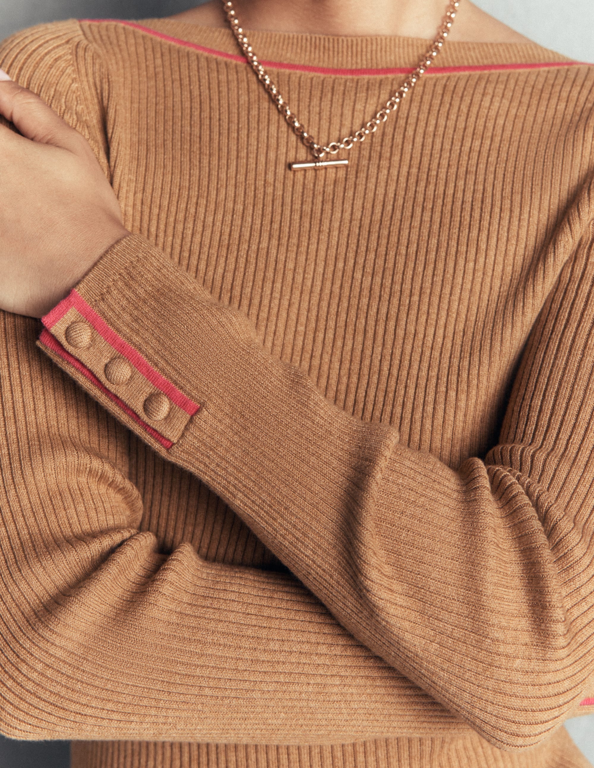 Paula Ribbed Boatneck Jumper-Camel - Image 2
