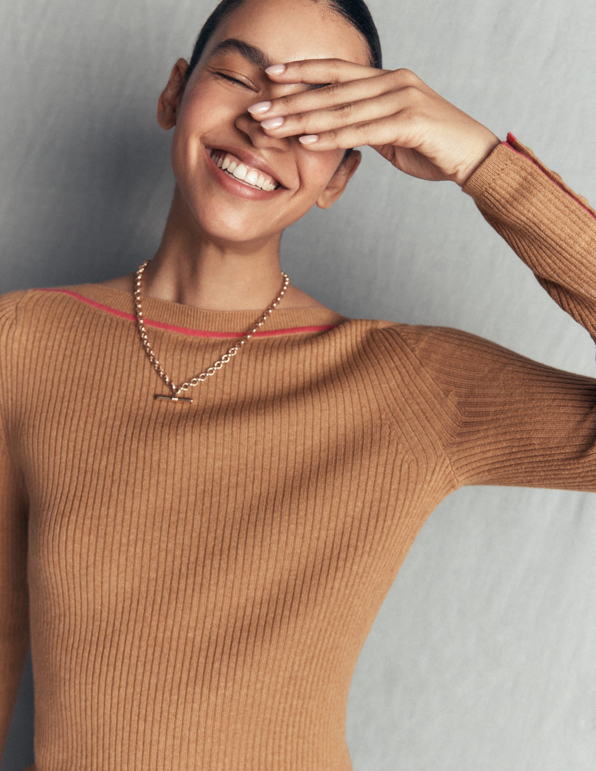 Paula Ribbed Boatneck Jumper-Camel - Image 4