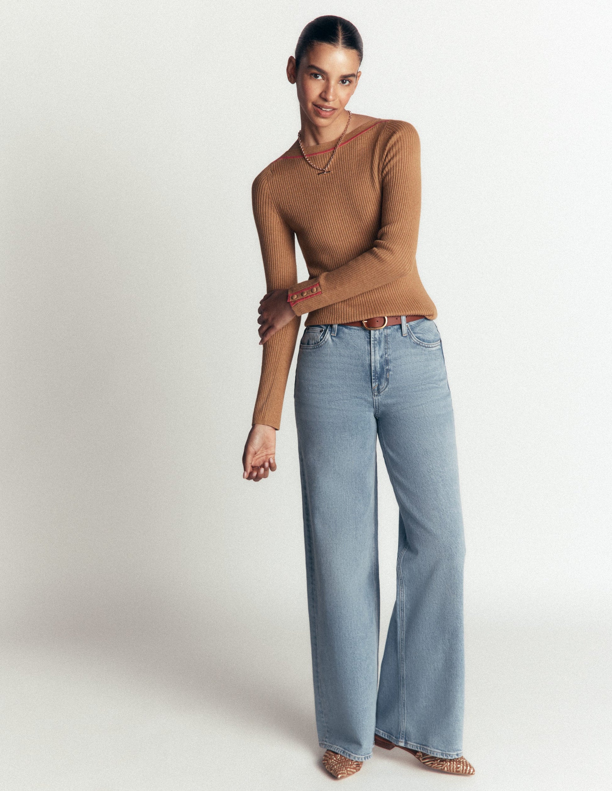 Paula Ribbed Boatneck Jumper-Camel-5