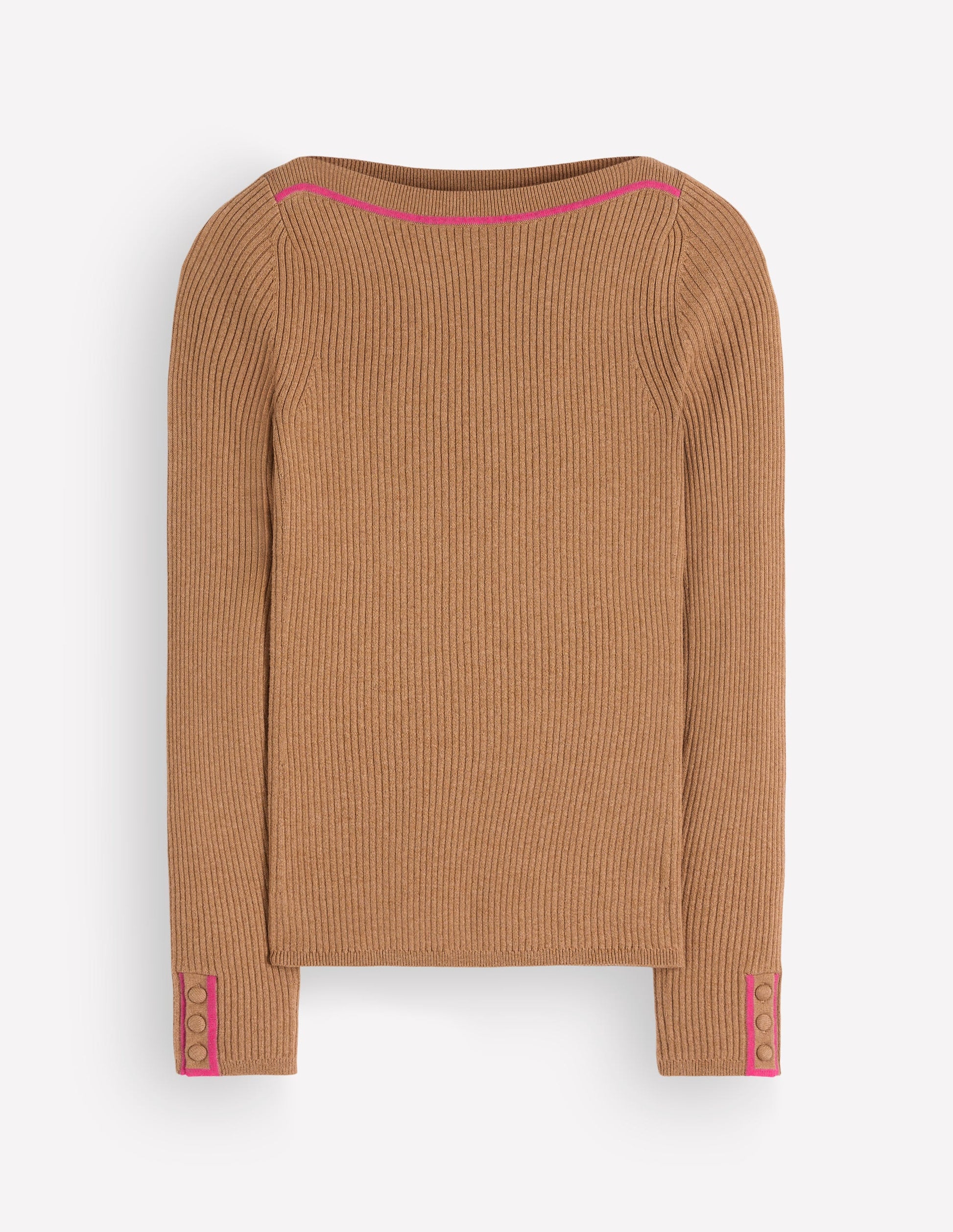 Paula Ribbed Boatneck Jumper-Camel-6