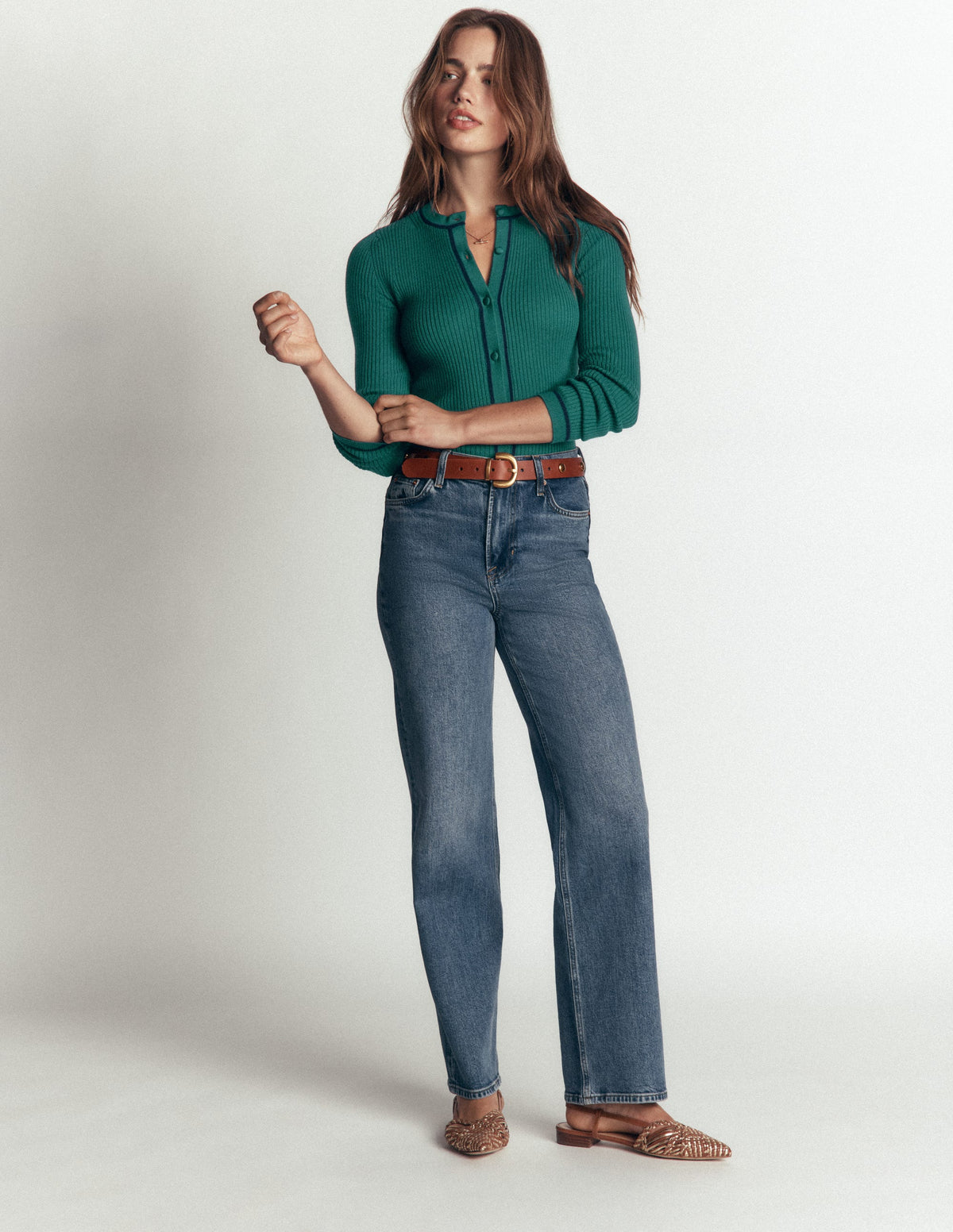 Paula Ribbed Crew Cardigan-Midnight Teal-2