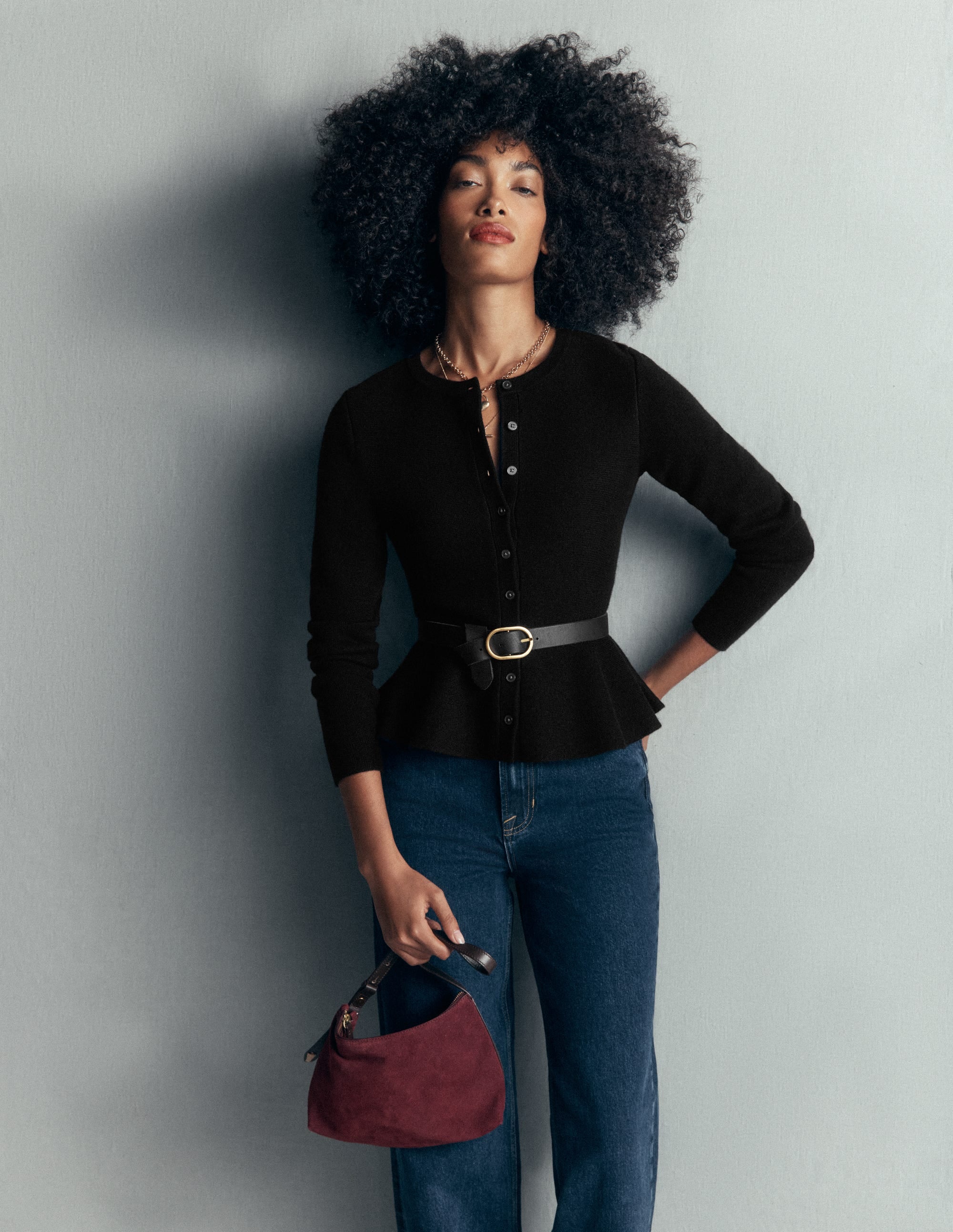 Fitted Wool Peplum Cardigan - Black | Boden USA