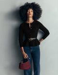 Fitted Wool Peplum Cardigan-Black