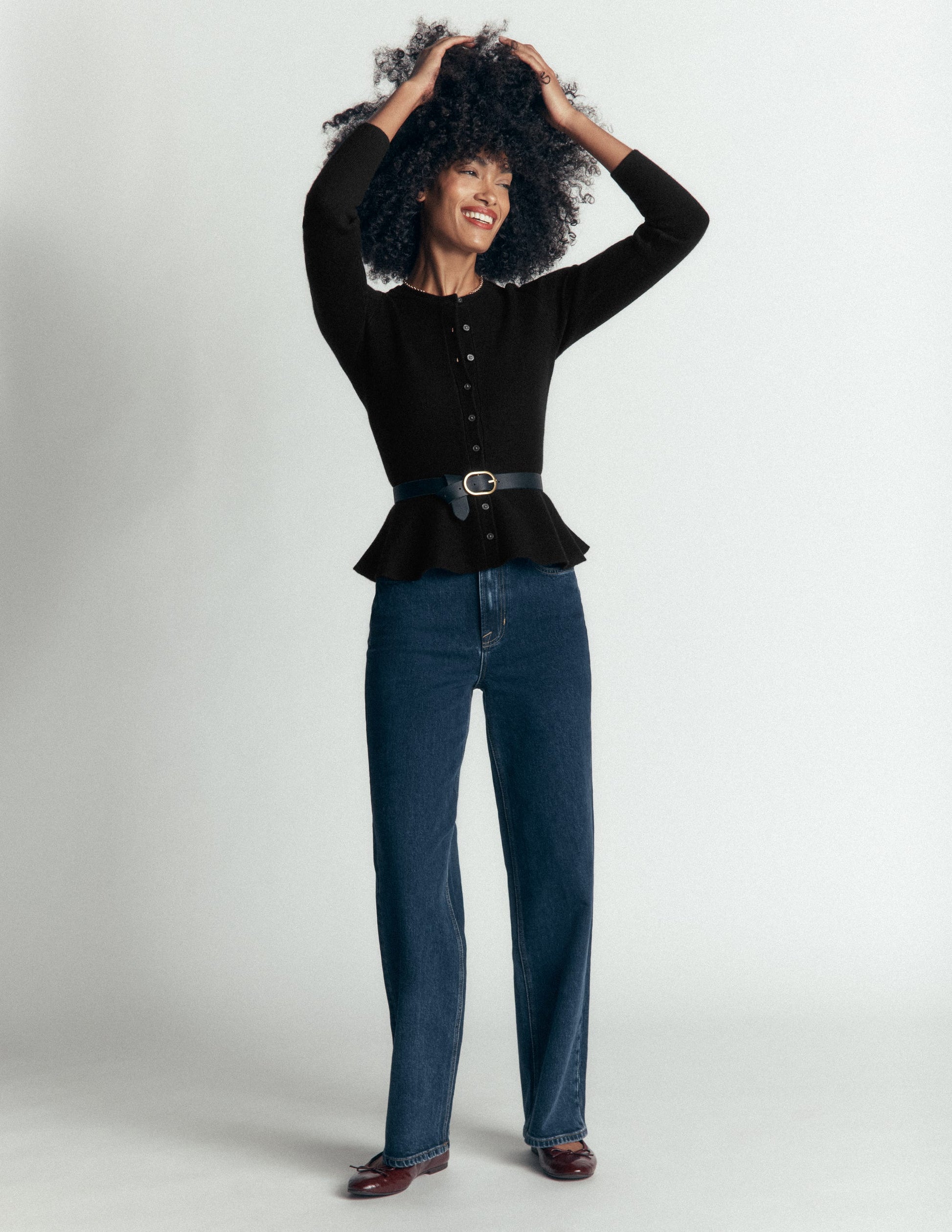 Fitted Wool Peplum Cardigan-Black-4