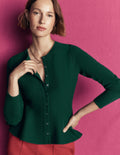 Fitted Wool Peplum Cardigan-Sea moss
