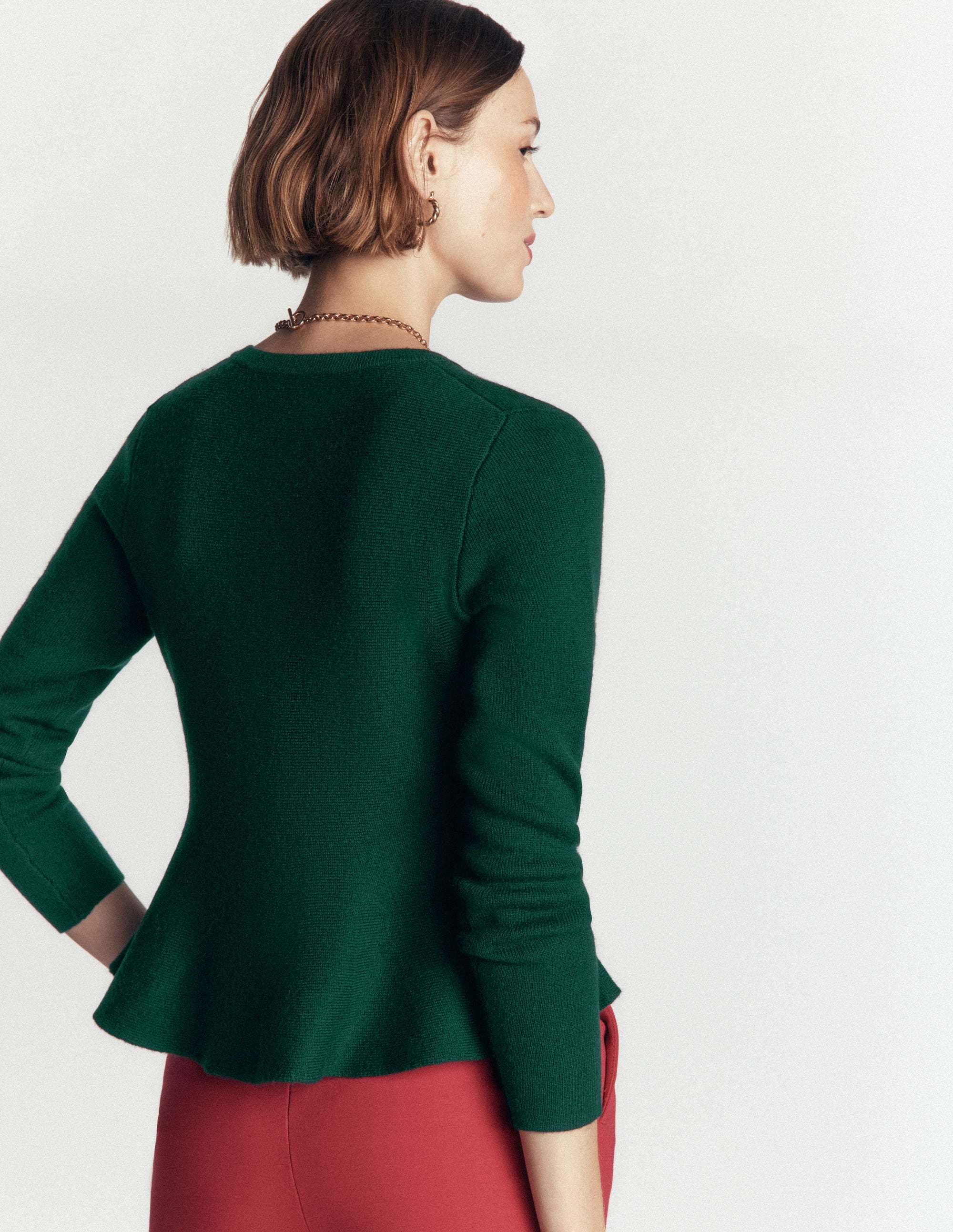 Fitted Wool Peplum Cardigan-Sea moss - Image 3