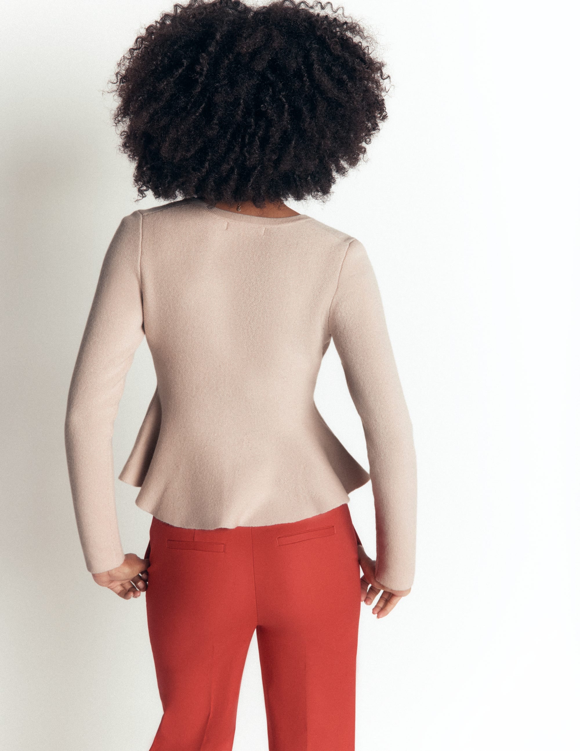 Fitted Wool Peplum Cardigan-Ivory - Image 3