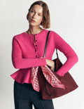 Fitted Wool Peplum Cardigan-Pink