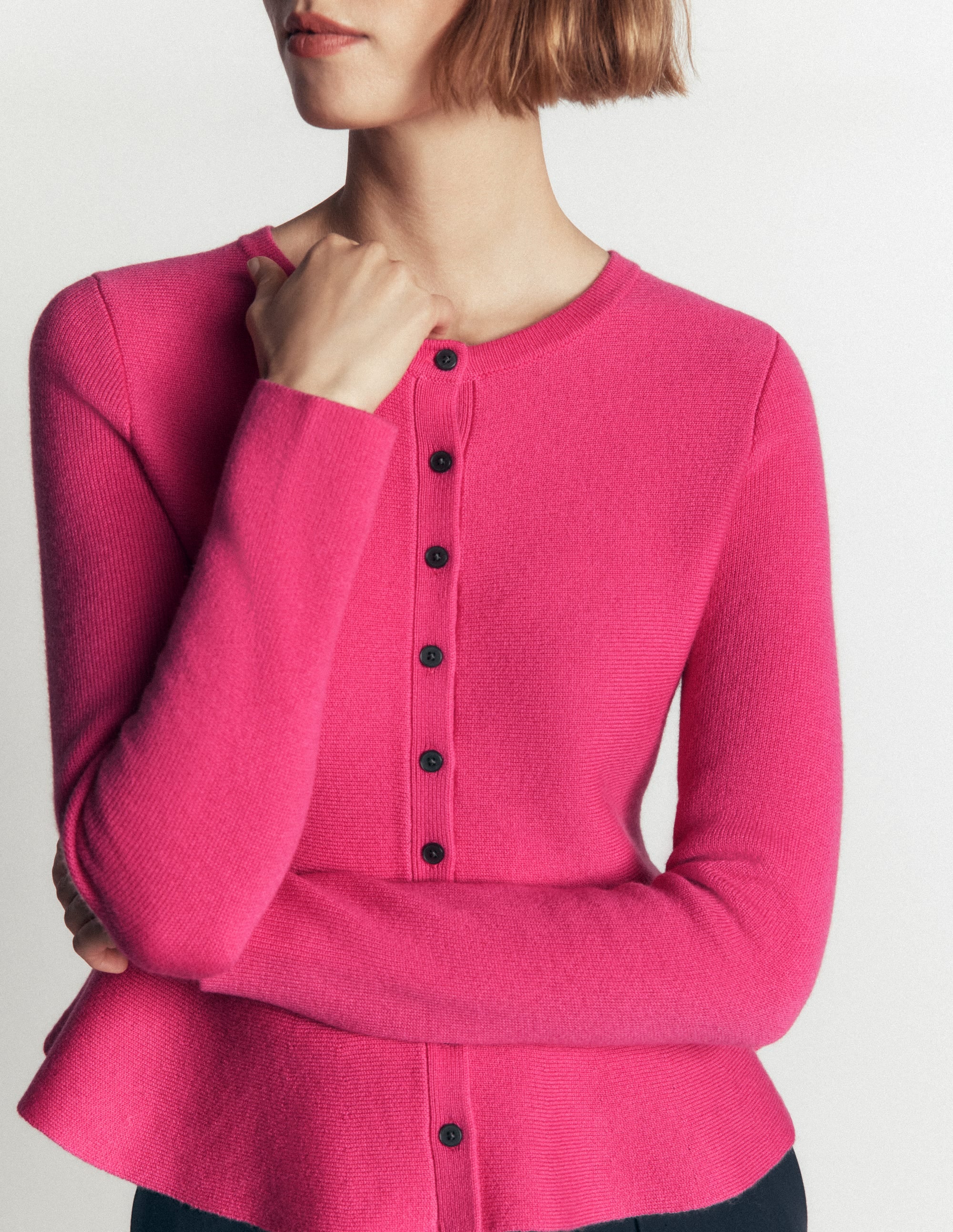 Fitted Wool Peplum Cardigan - Pink | Boden USA