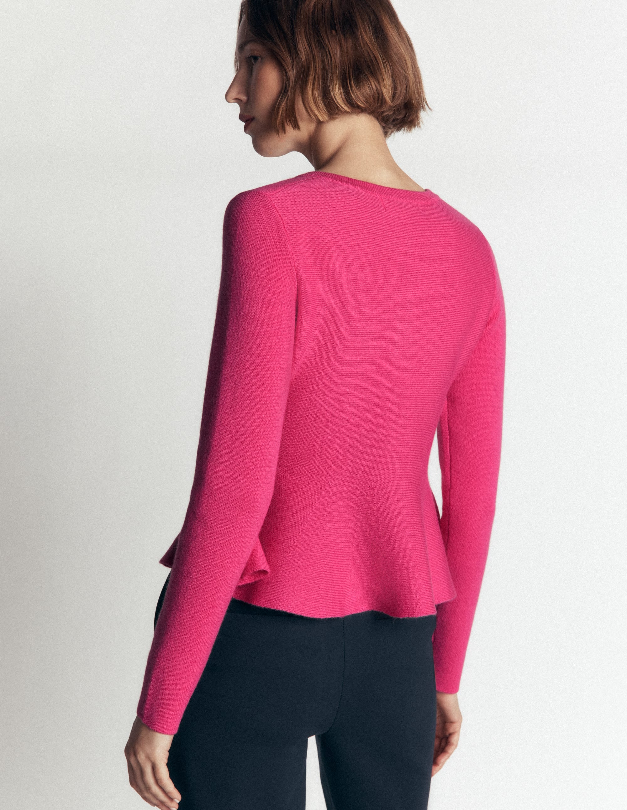 Fitted Wool Peplum Cardigan-Pink - Image 3