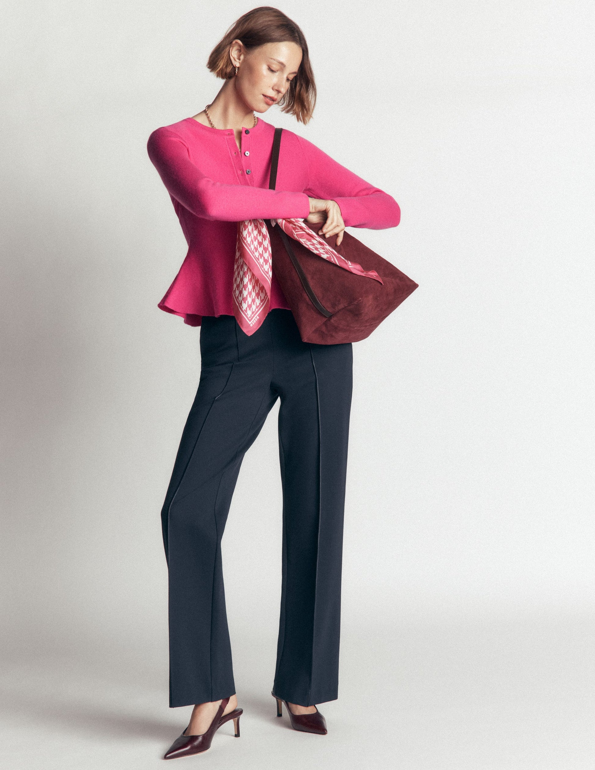 Fitted Wool Peplum Cardigan-Pink-4