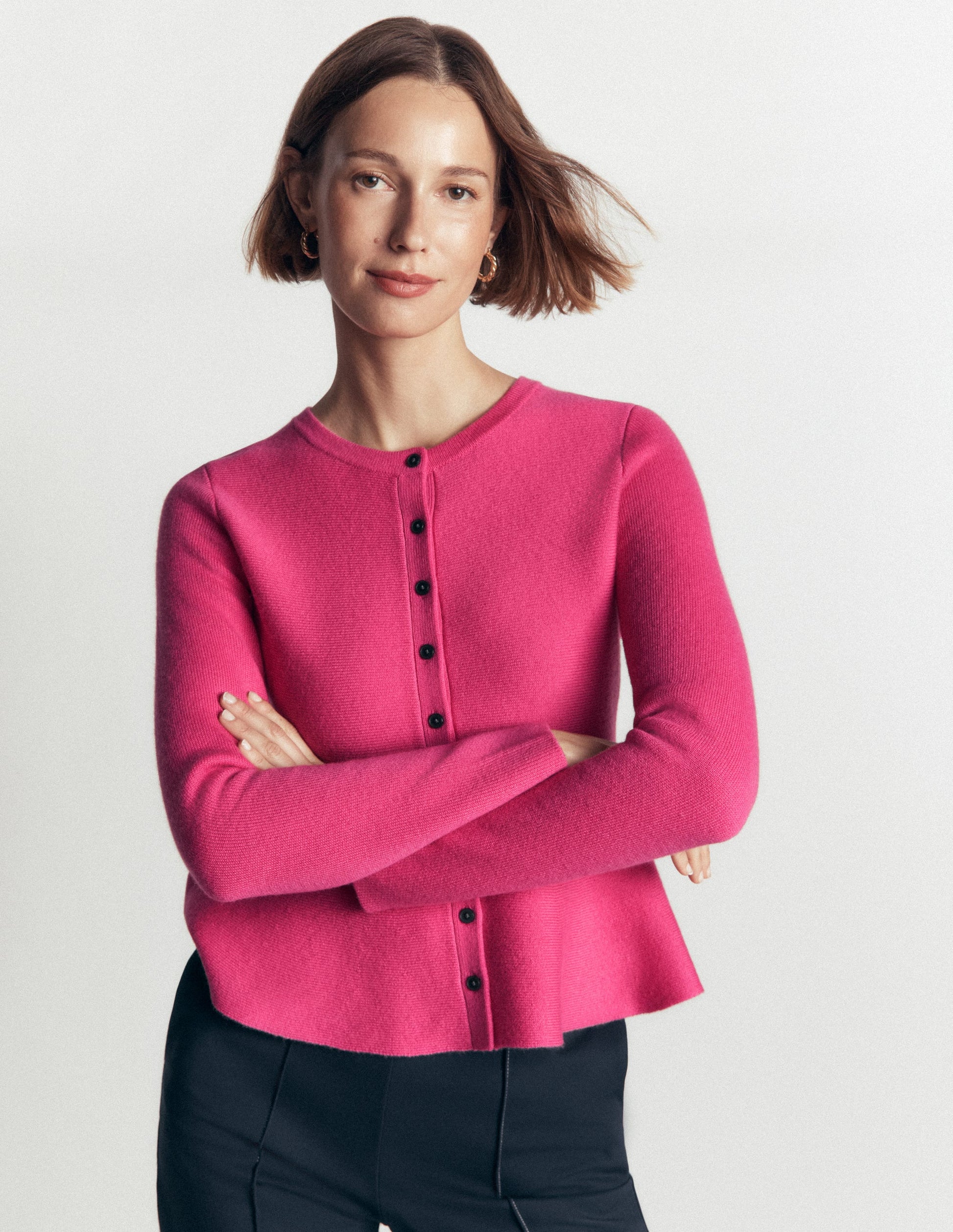 Fitted Wool Peplum Cardigan-Pink-5
