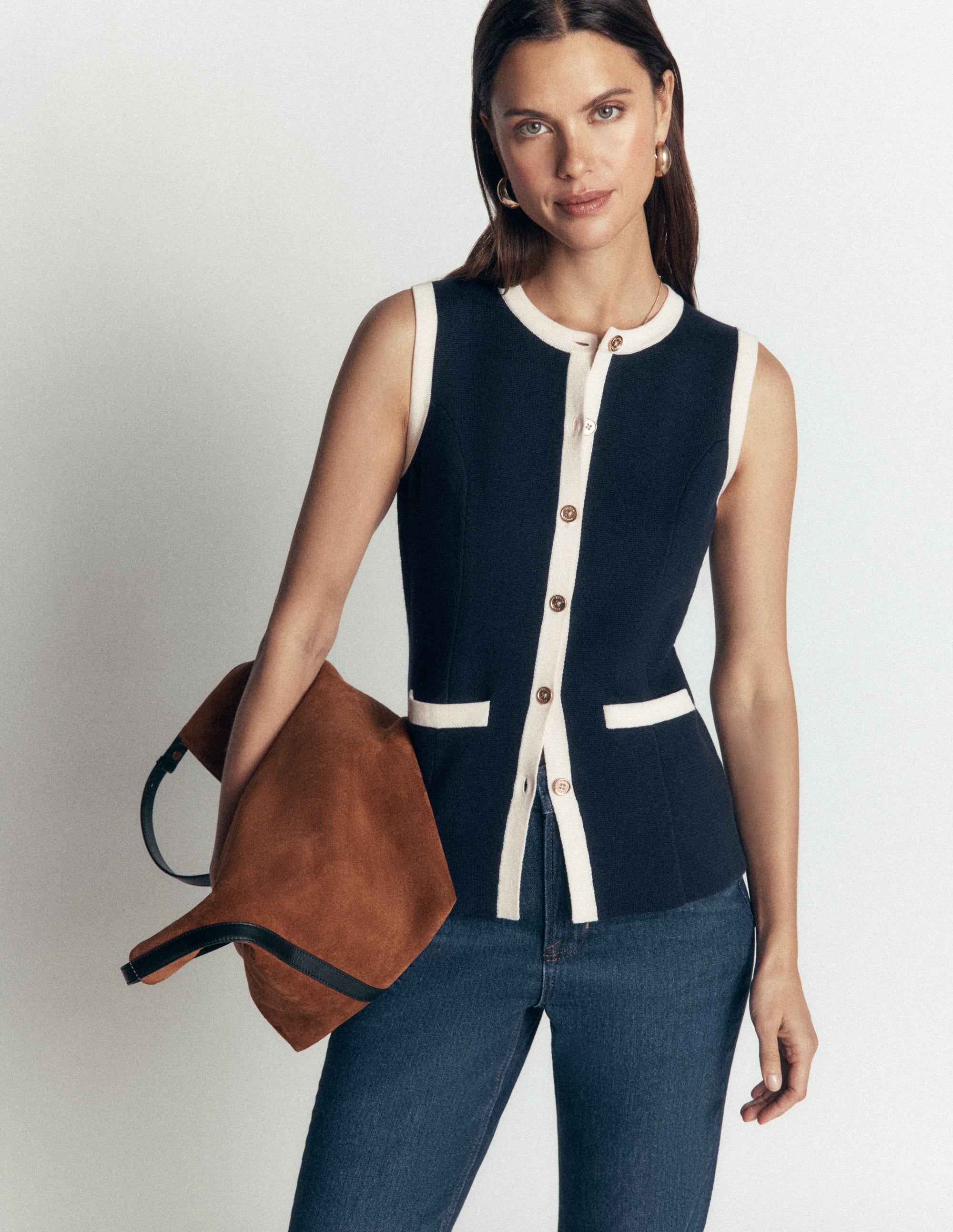 Crew Milano Knit Waistcoat-Navy - Image 1