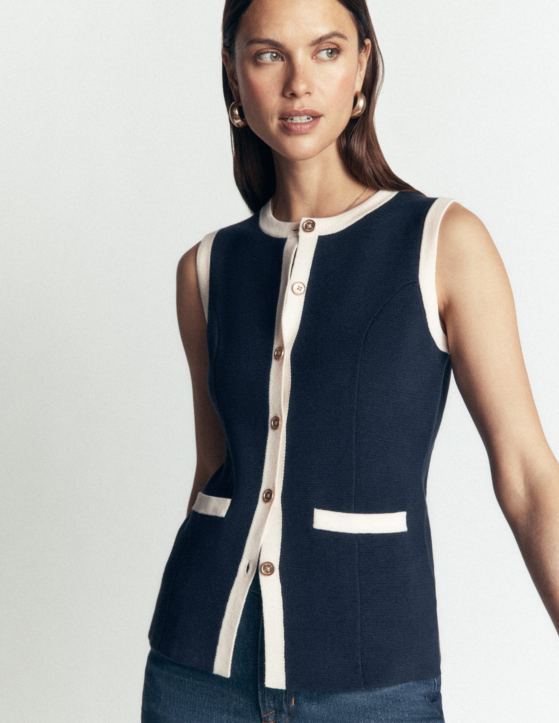Crew Milano Knit Waistcoat-Navy-2