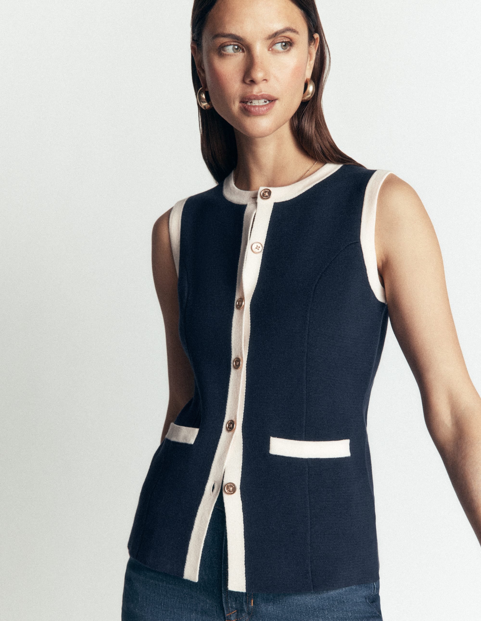 Crew Milano Knit Waistcoat-Navy - Image 2