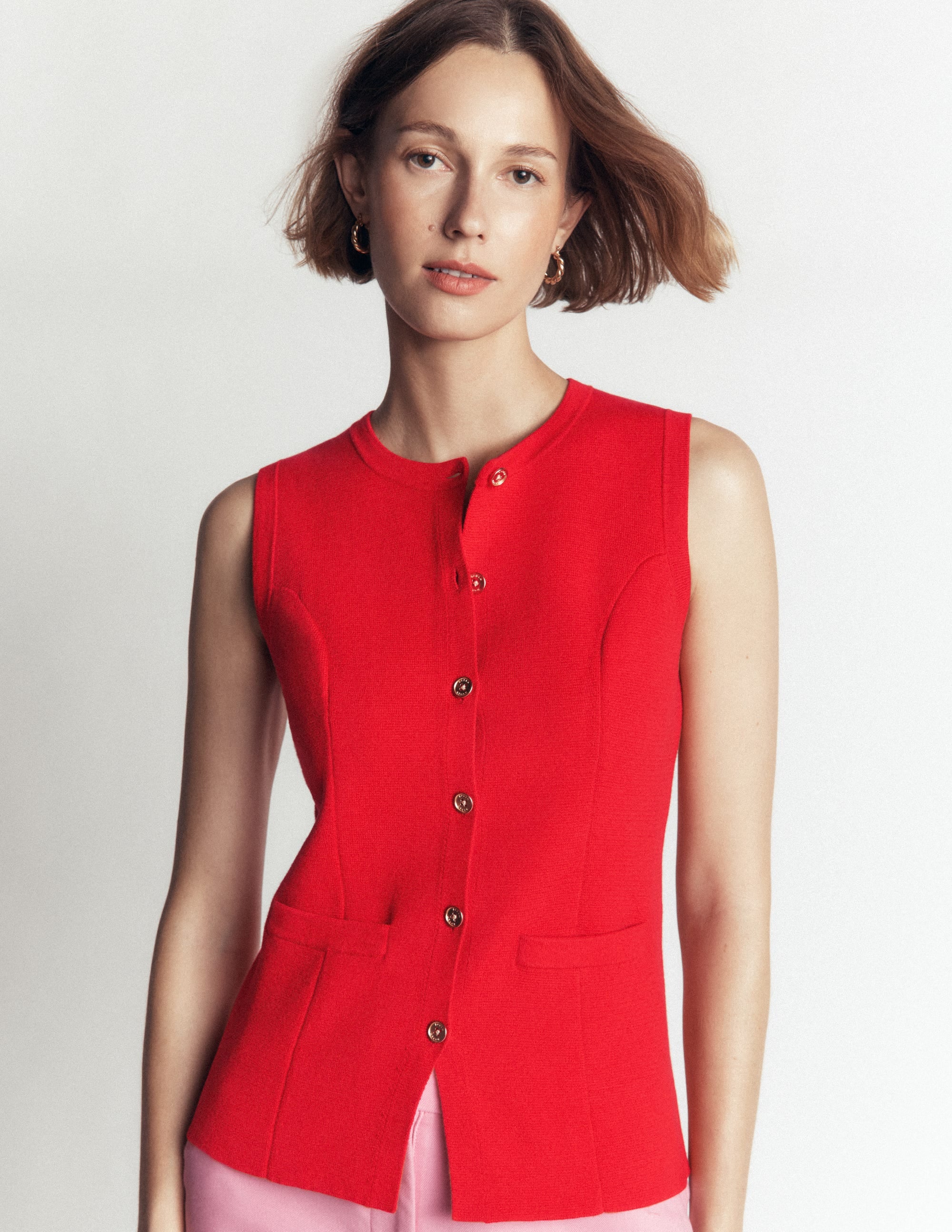 Crew Milano Knit Waistcoat-Poppy Red - Image 2