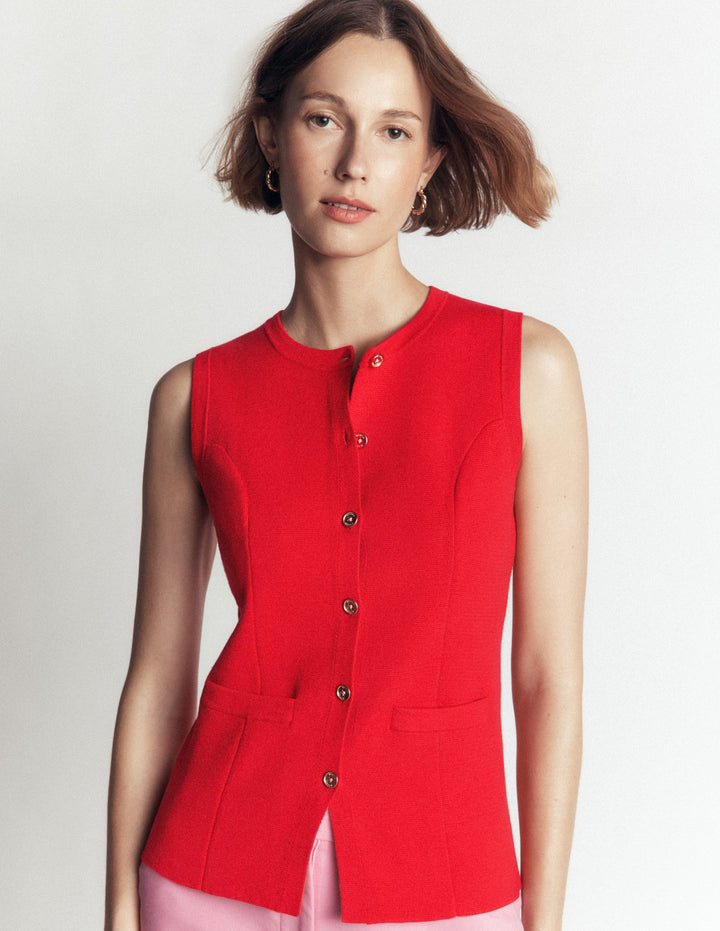 Crew Milano Knit Waistcoat-Poppy Red