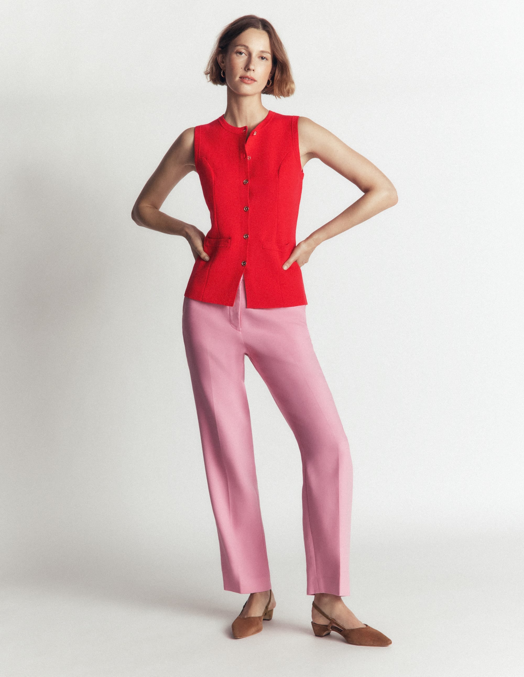 Crew Milano Knit Waistcoat-Poppy Red - Image 5