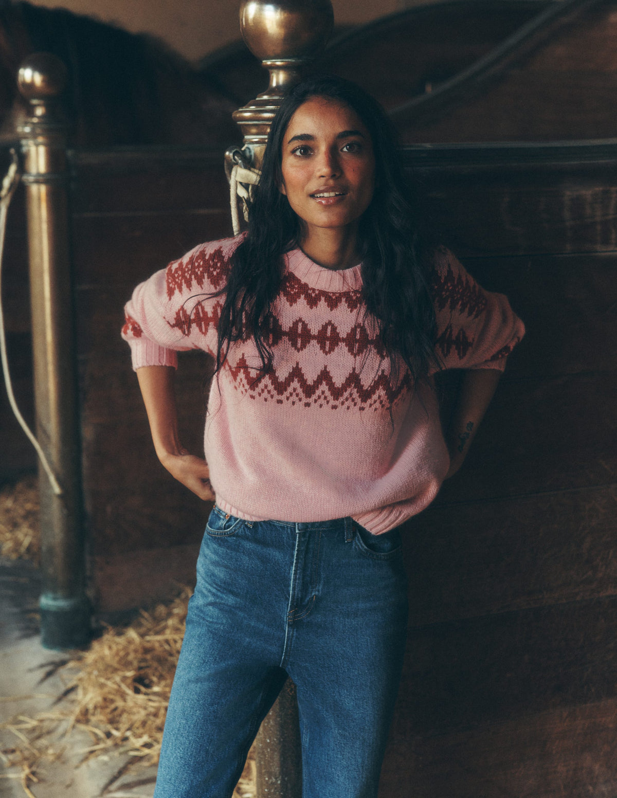 Chunky Fair Isle Sweater-Spring Blossom Pink, Fair Isle - Image 1
