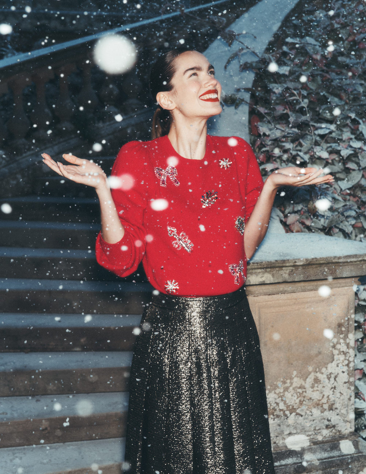 Ria Embellished Knit Sweater-Red Christmas-6