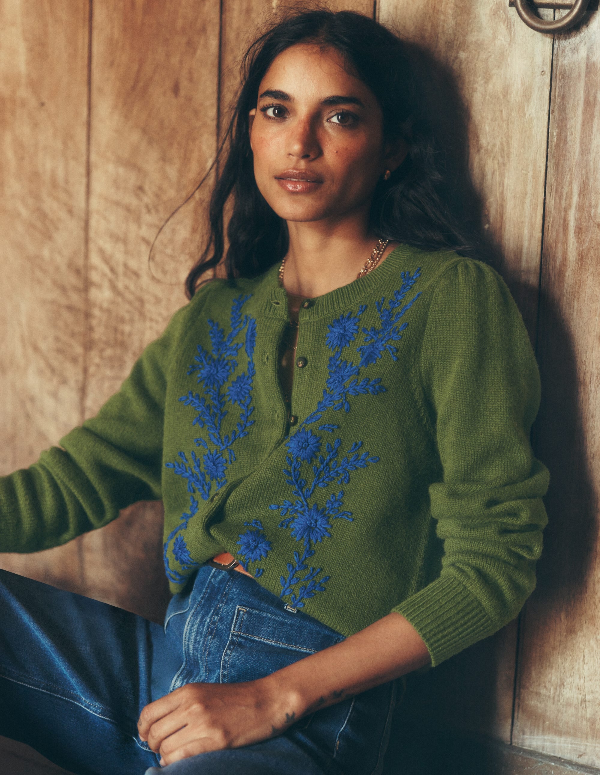 Embroidered Knitted Cardigan - Chive | Boden USA