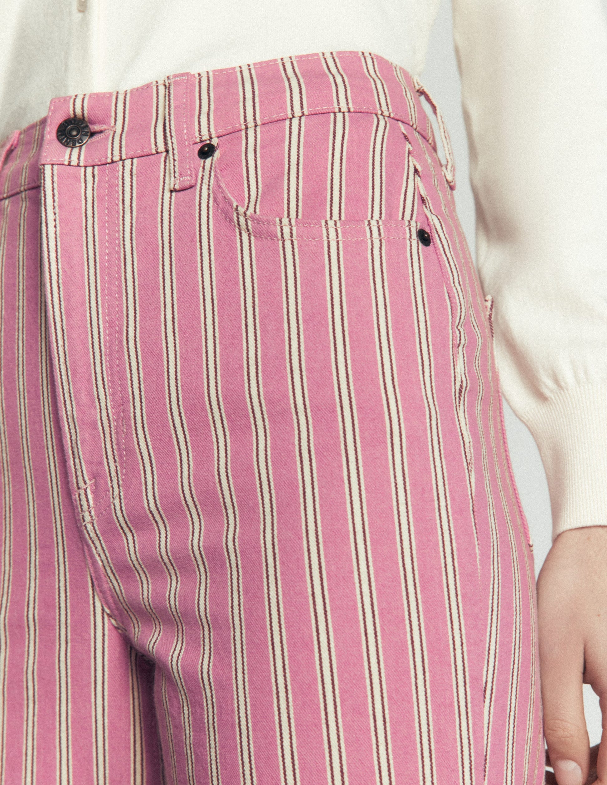 High Rise Column Leg Jeans-Pink, Maroon Tram Stripe-2