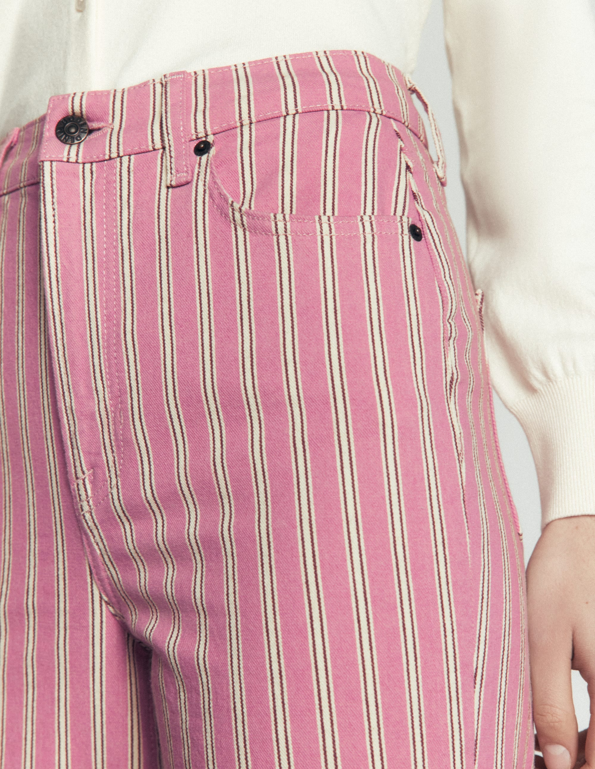 High Rise Column Leg Jeans-Pink, Maroon Tram Stripe - Image 2