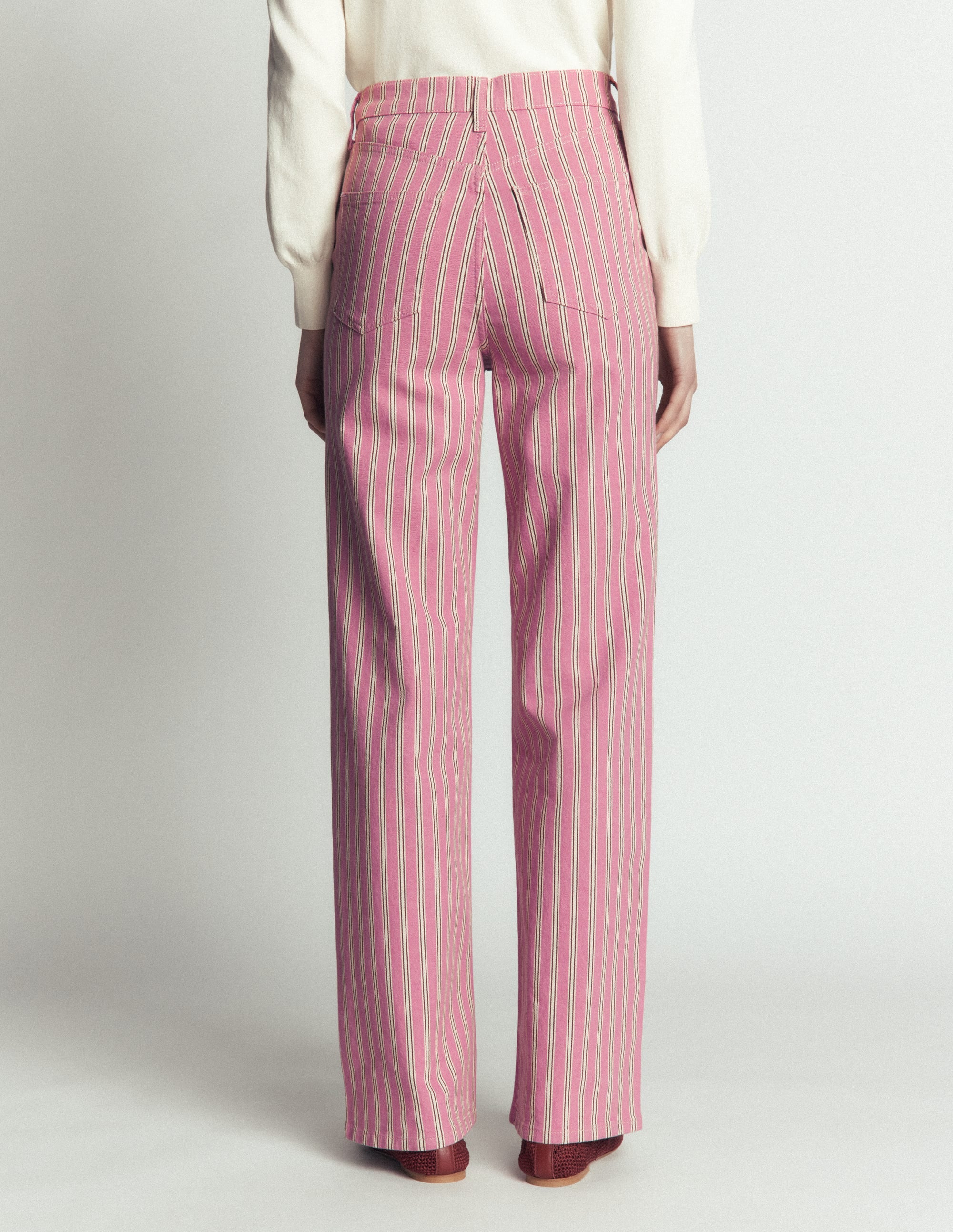 High Rise Column Leg Jeans-Pink, Maroon Tram Stripe - Image 3