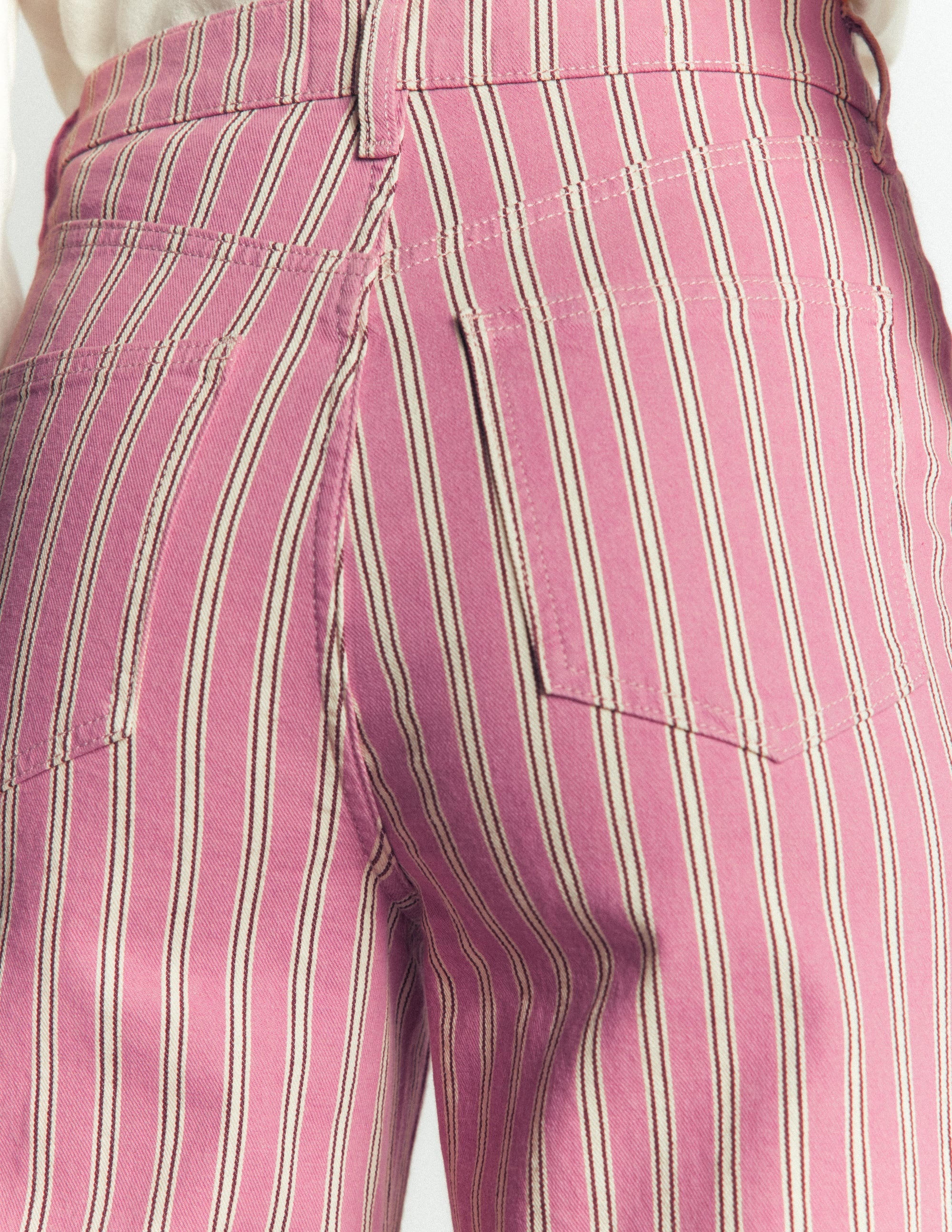 High Rise Column Leg Jeans-Pink, Maroon Tram Stripe - Image 5