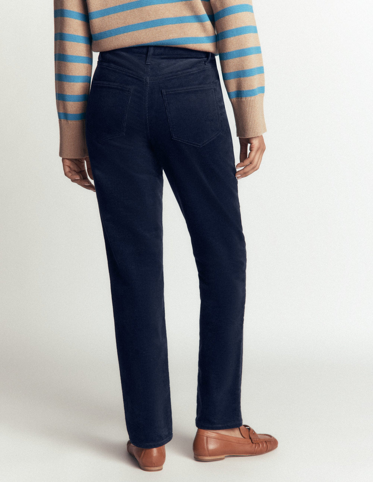 High Rise Cord Slim Jeans-Navy-3