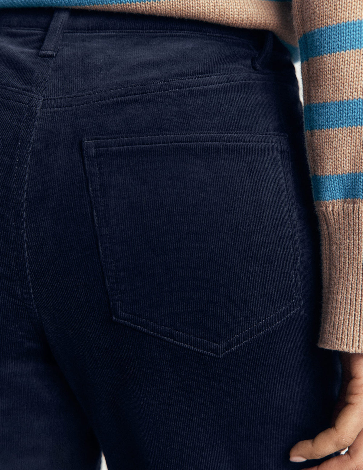 High Rise Cord Slim Jeans-Navy-4