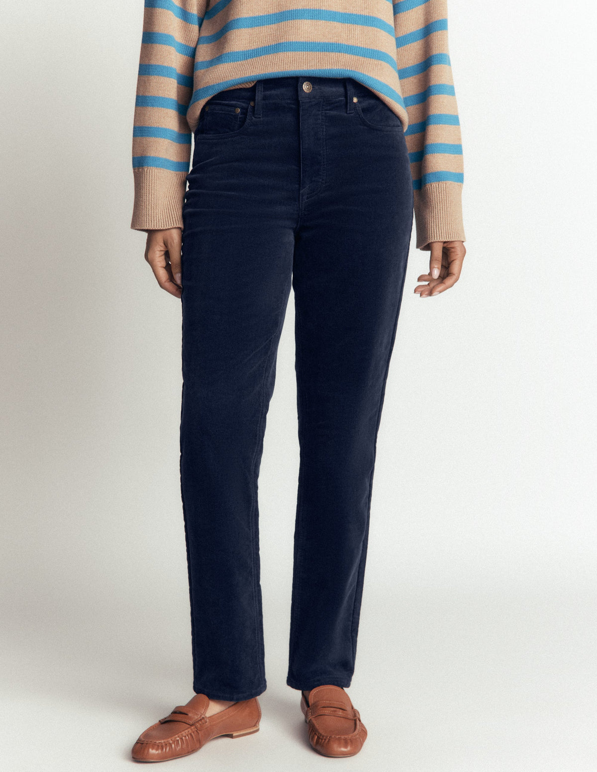 High Rise Cord Slim Jeans-Navy - Image 5