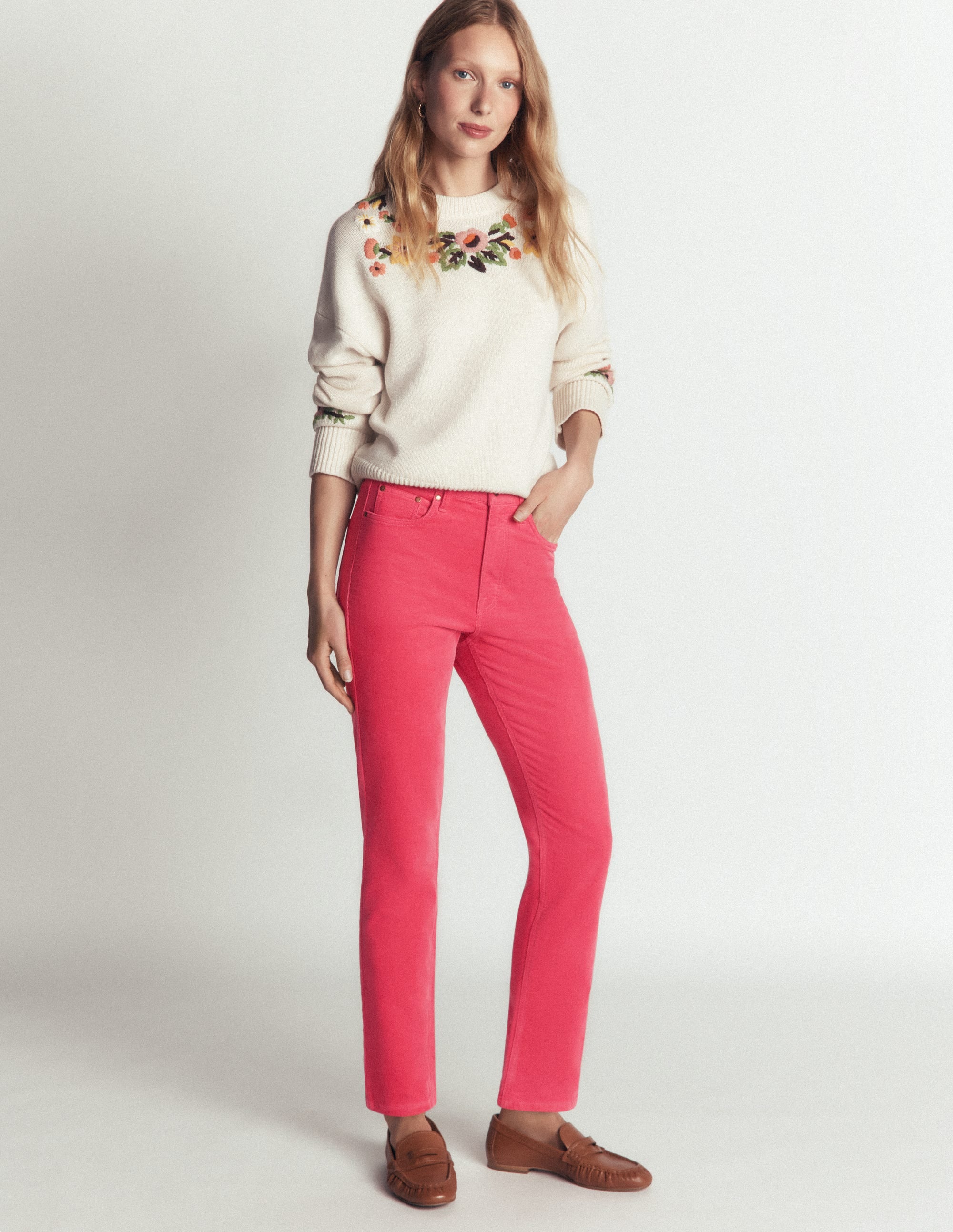 High Rise Cord Slim Jeans-Holly Berry - Image 1