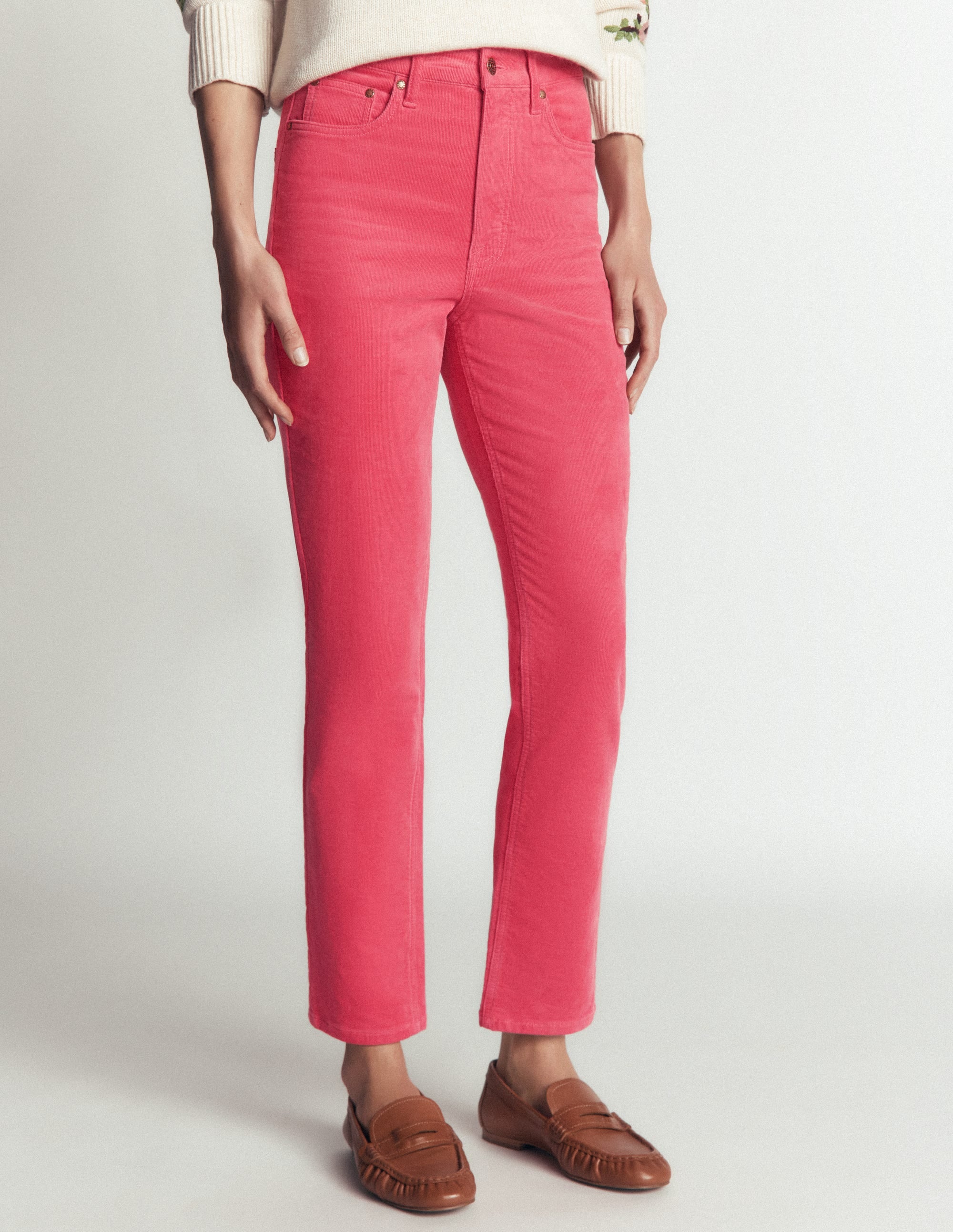 High Rise Cord Slim Jeans-Holly Berry - Image 4