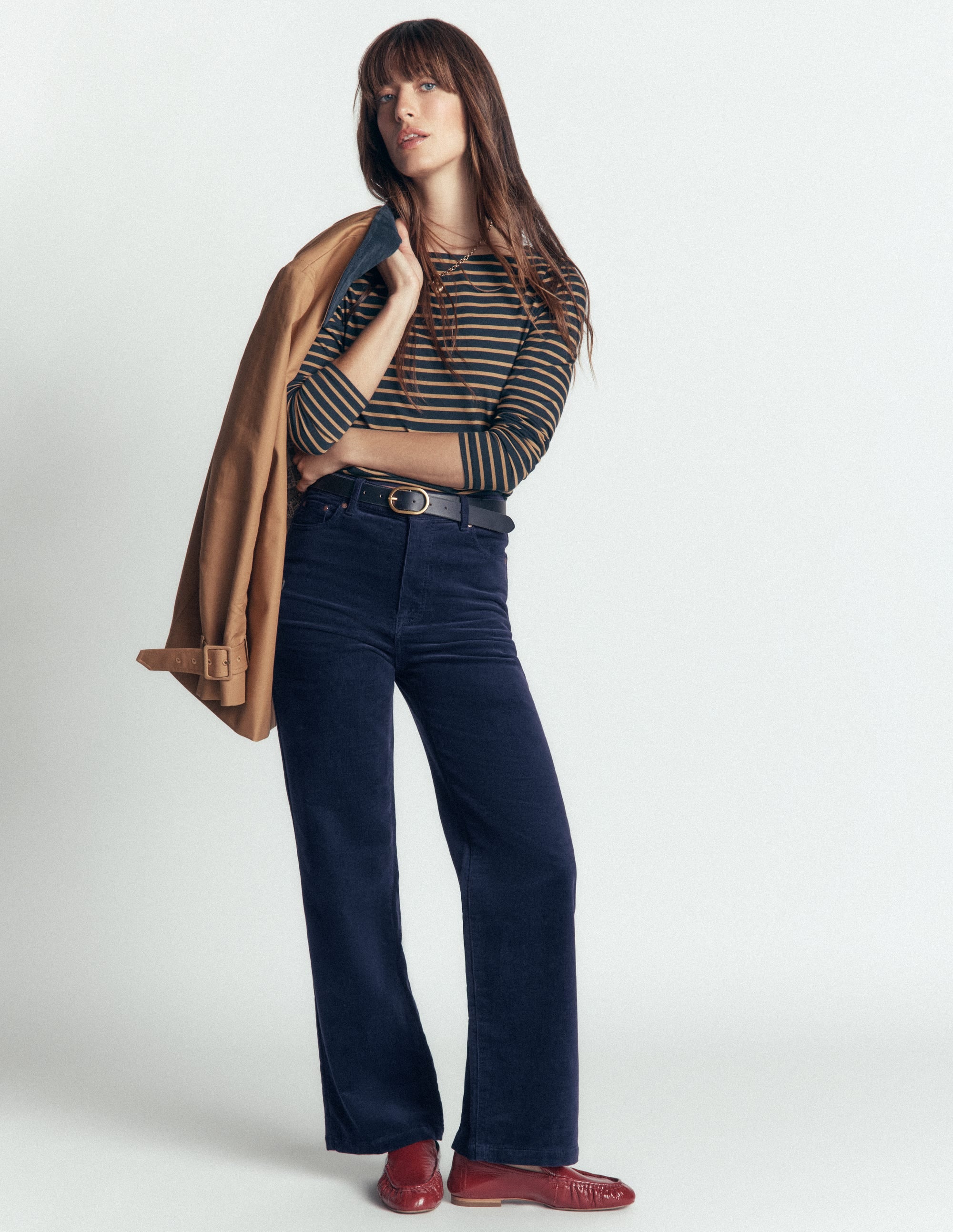 5-Pocket Cord Column Jeans-Navy - Image 1