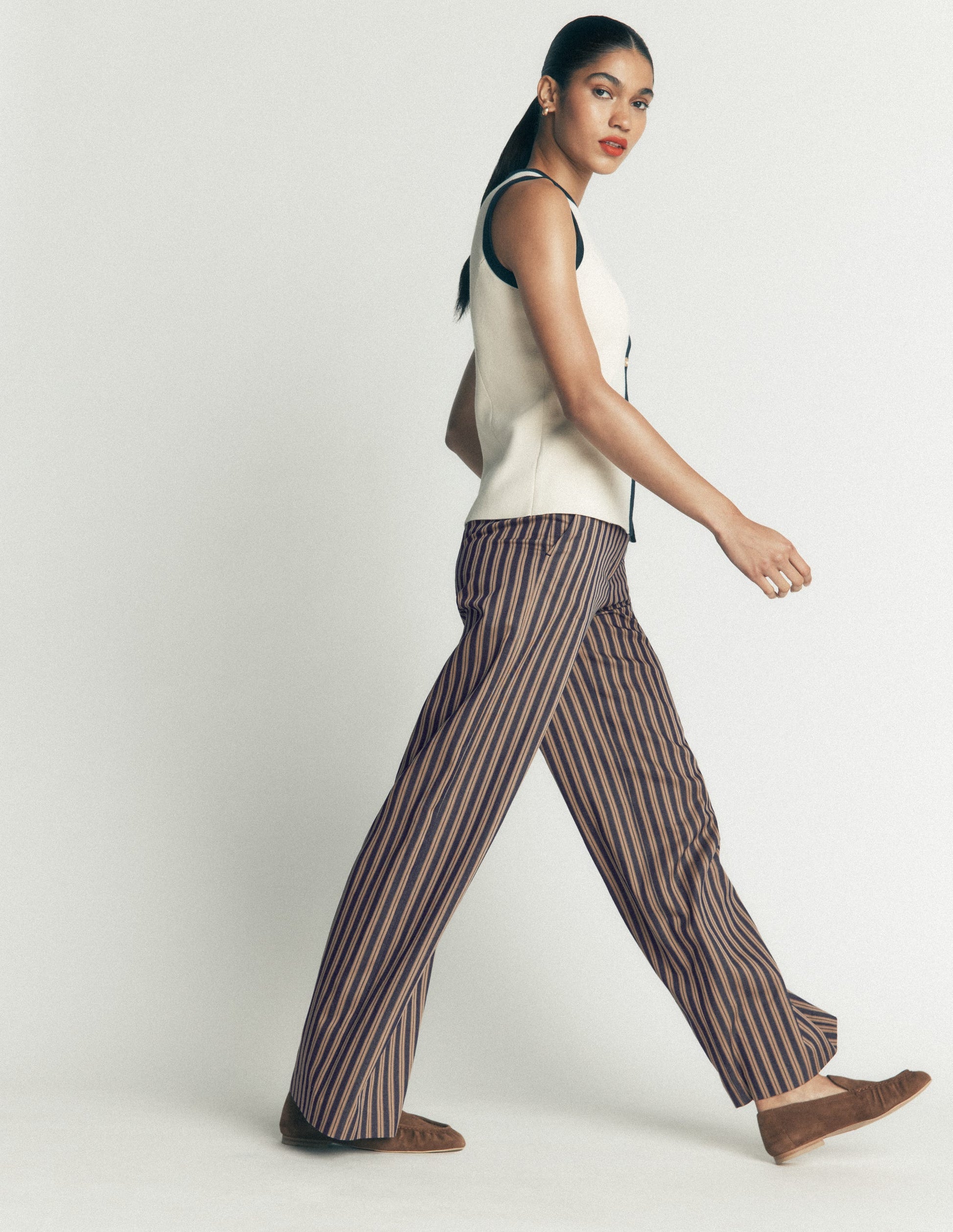 Belgravia Tailored Pants-Navy, Camel Stripe-4