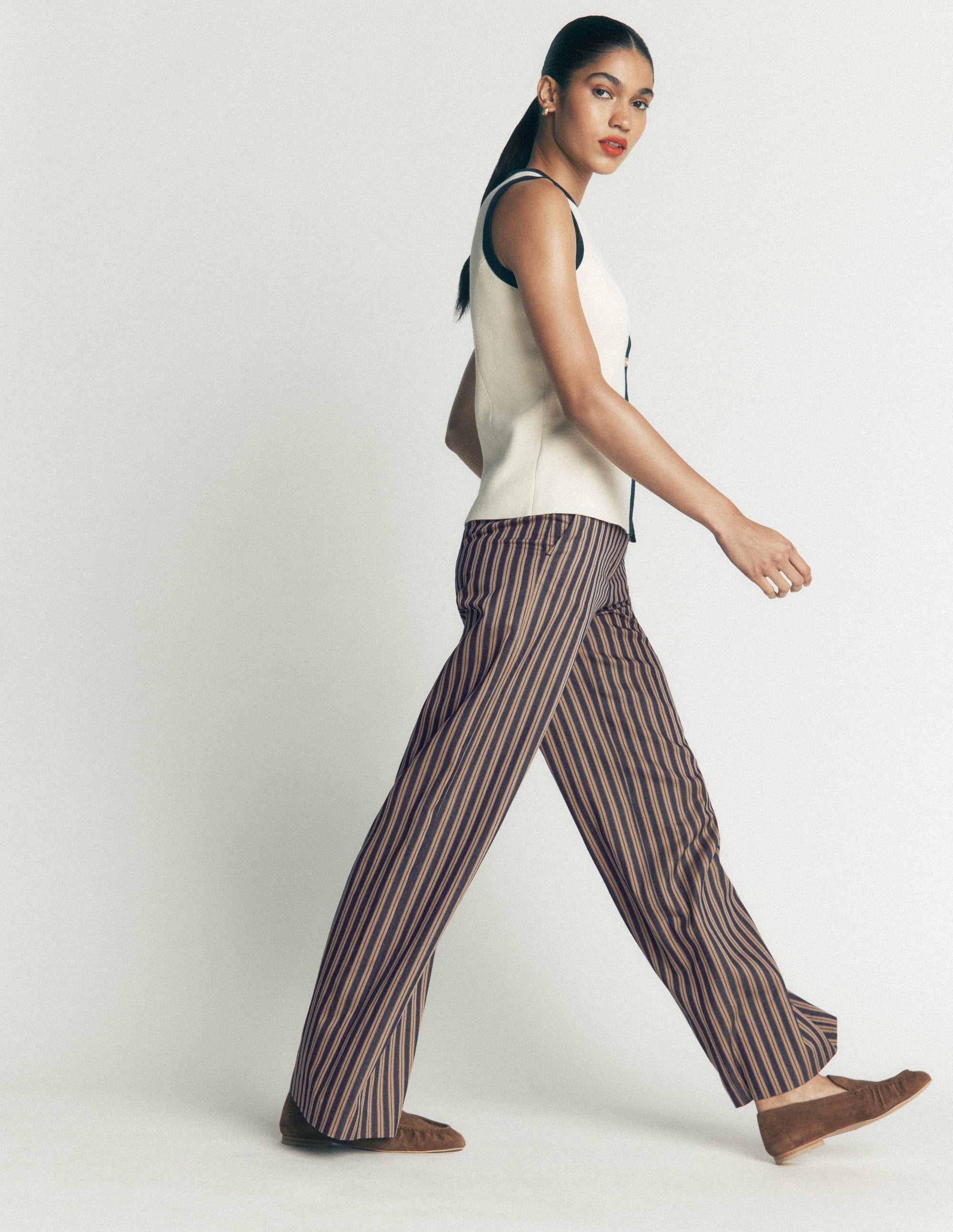 Belgravia Tailored Pants-Navy, Camel Stripe - Image 3