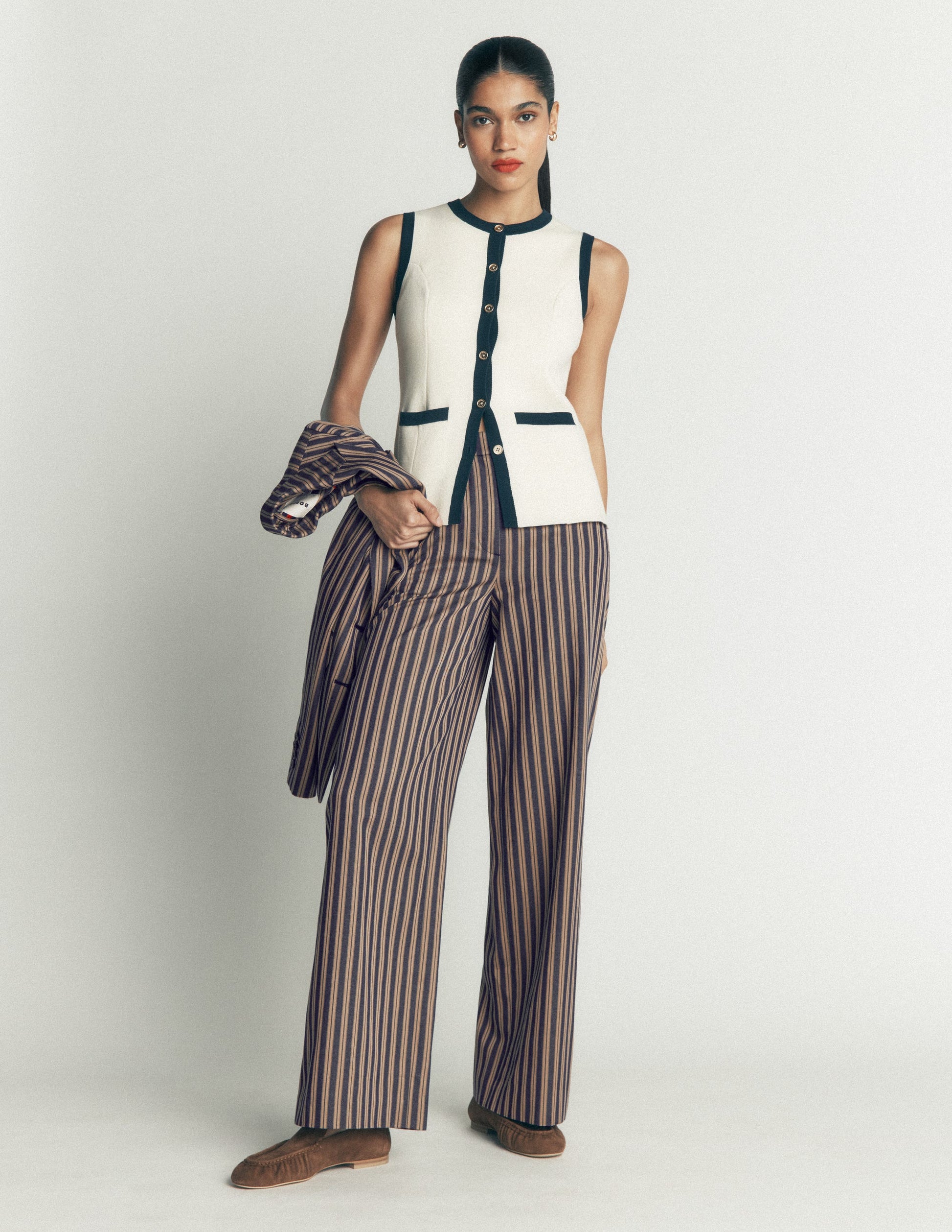 Belgravia Tailored Pants-Navy, Camel Stripe-6
