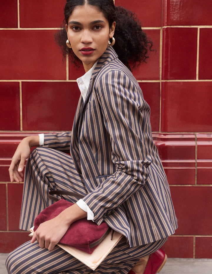 Belgravia Tailored Pants-Navy, Camel Stripe
