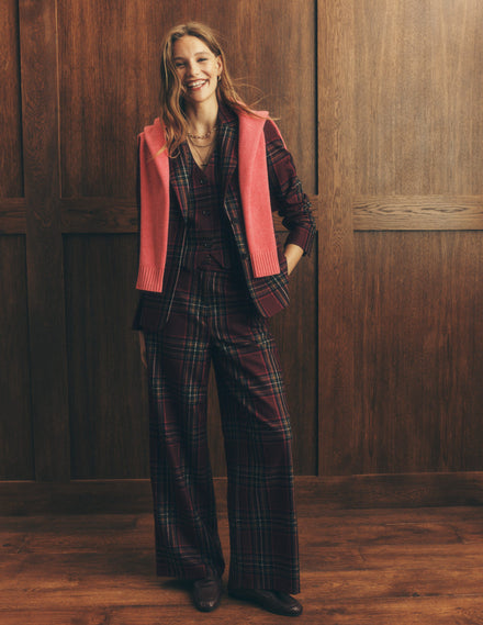 Belgravia Wool Blend Pants-Maroon And Olive Check