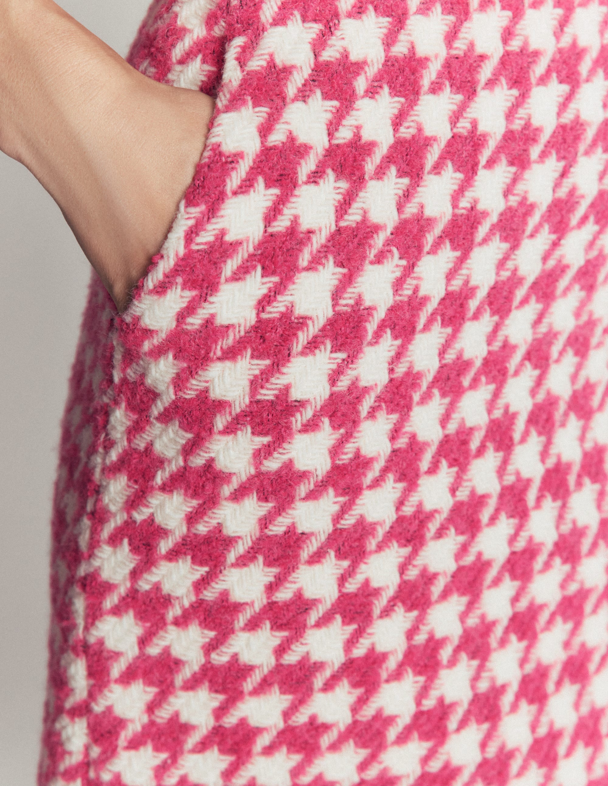 Wool Blend A-Line Skirt-Pink Dogstooth - Image 3