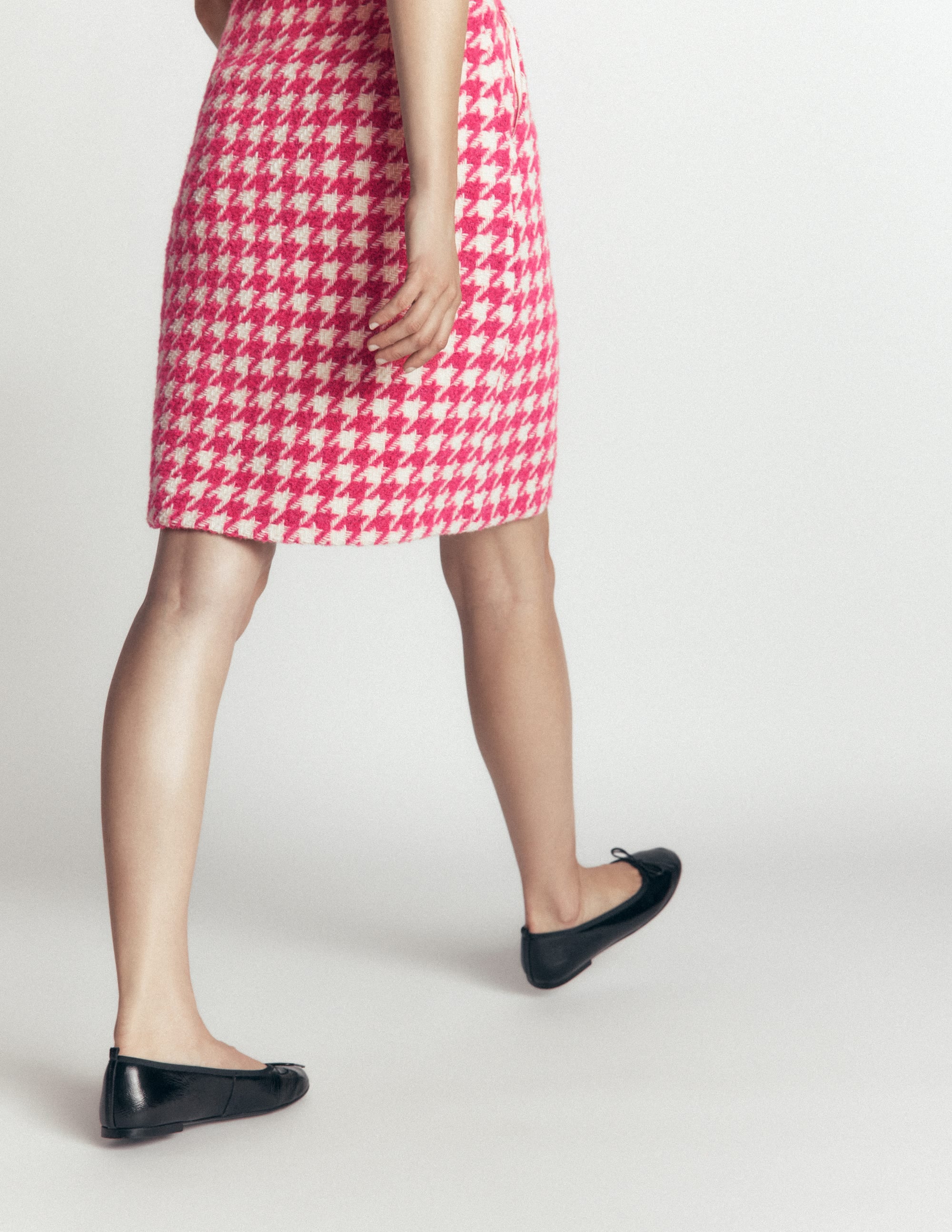 Wool Blend A-Line Skirt-Pink Dogstooth - Image 4