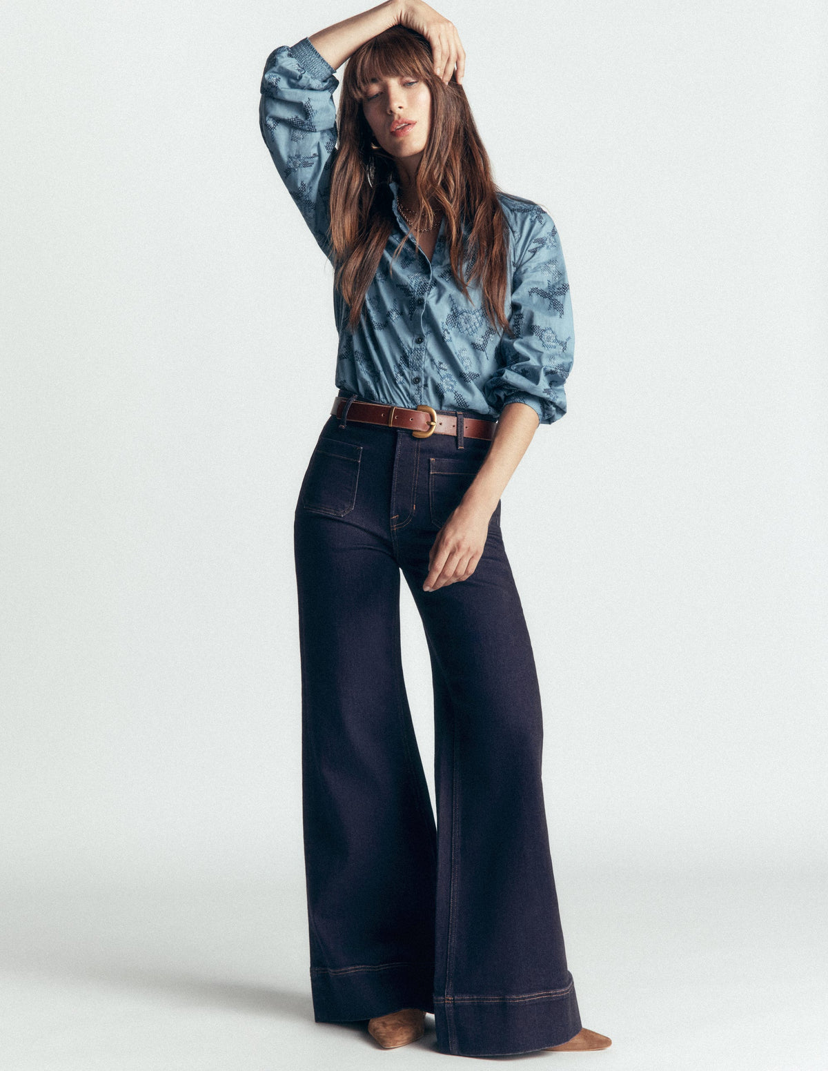 Patch Pocket Flare Jeans-Indigo - Image 1