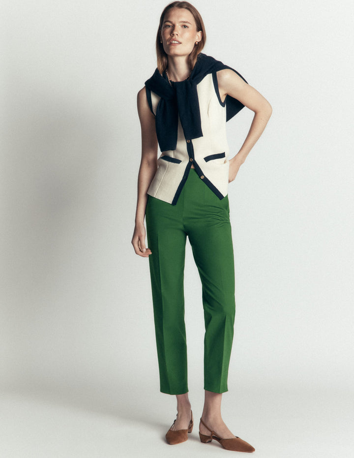 Slim Leg Cotton Pants-Dark Green