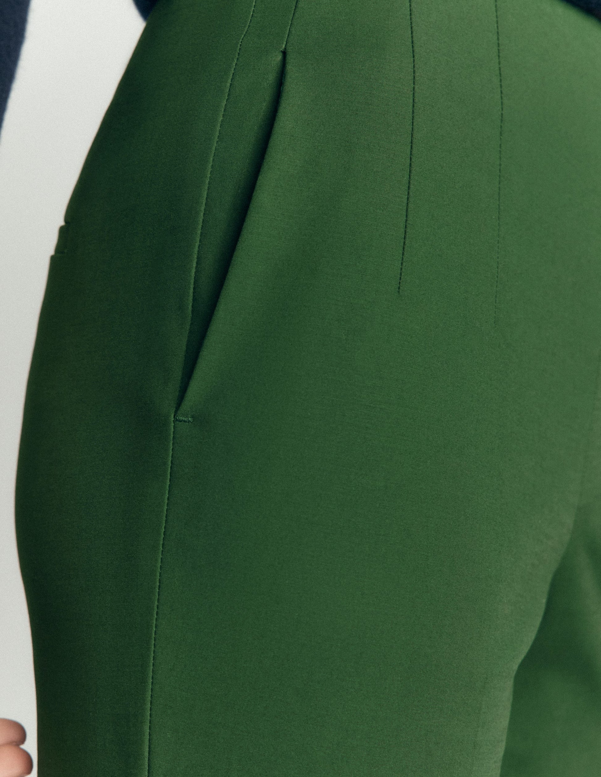 Slim Leg Cotton Pants-Dark Green-2
